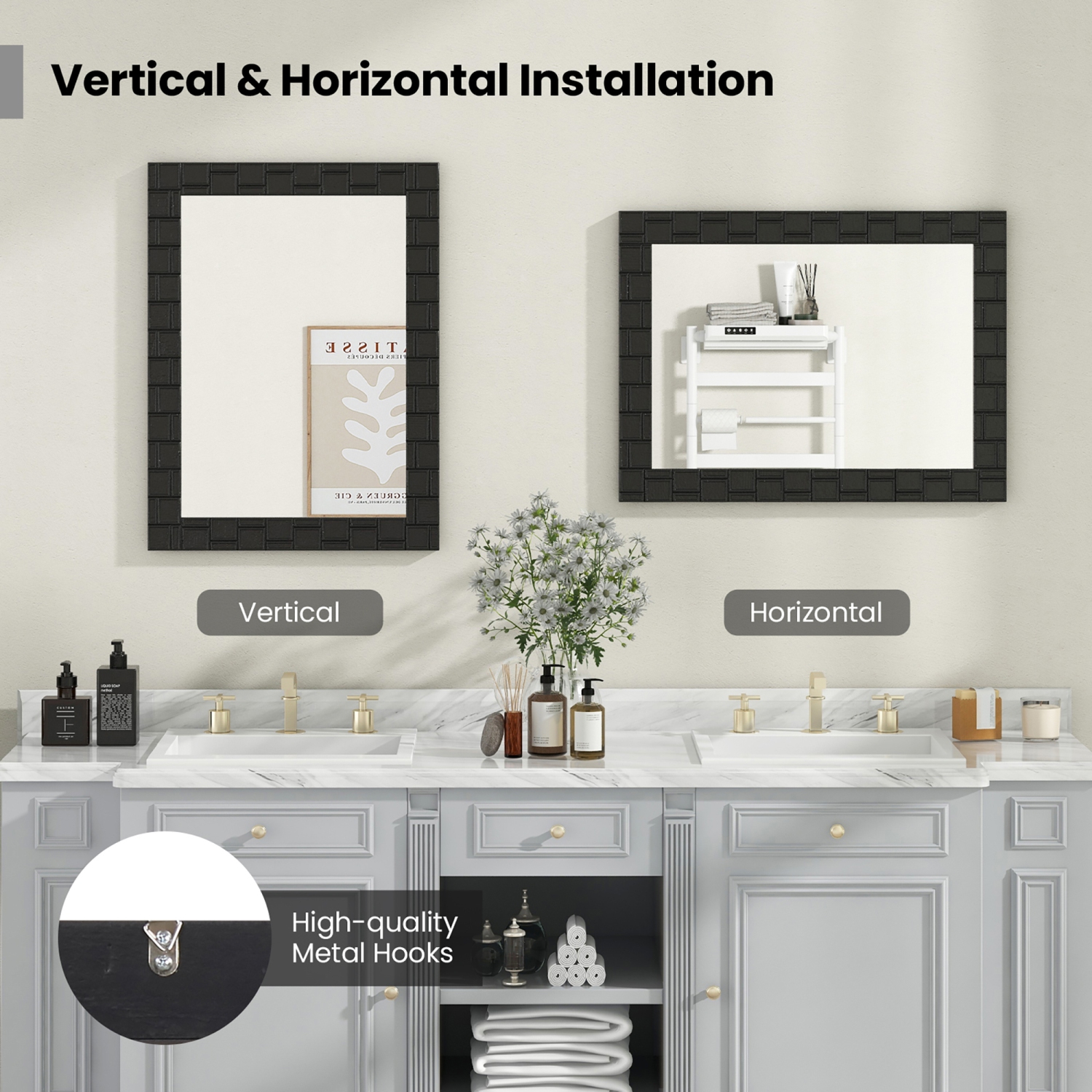 Gymax 32'' x 24''Wood Framed Wall Mirror w/Solid Wood Frame Vertical Horizontal Hanging