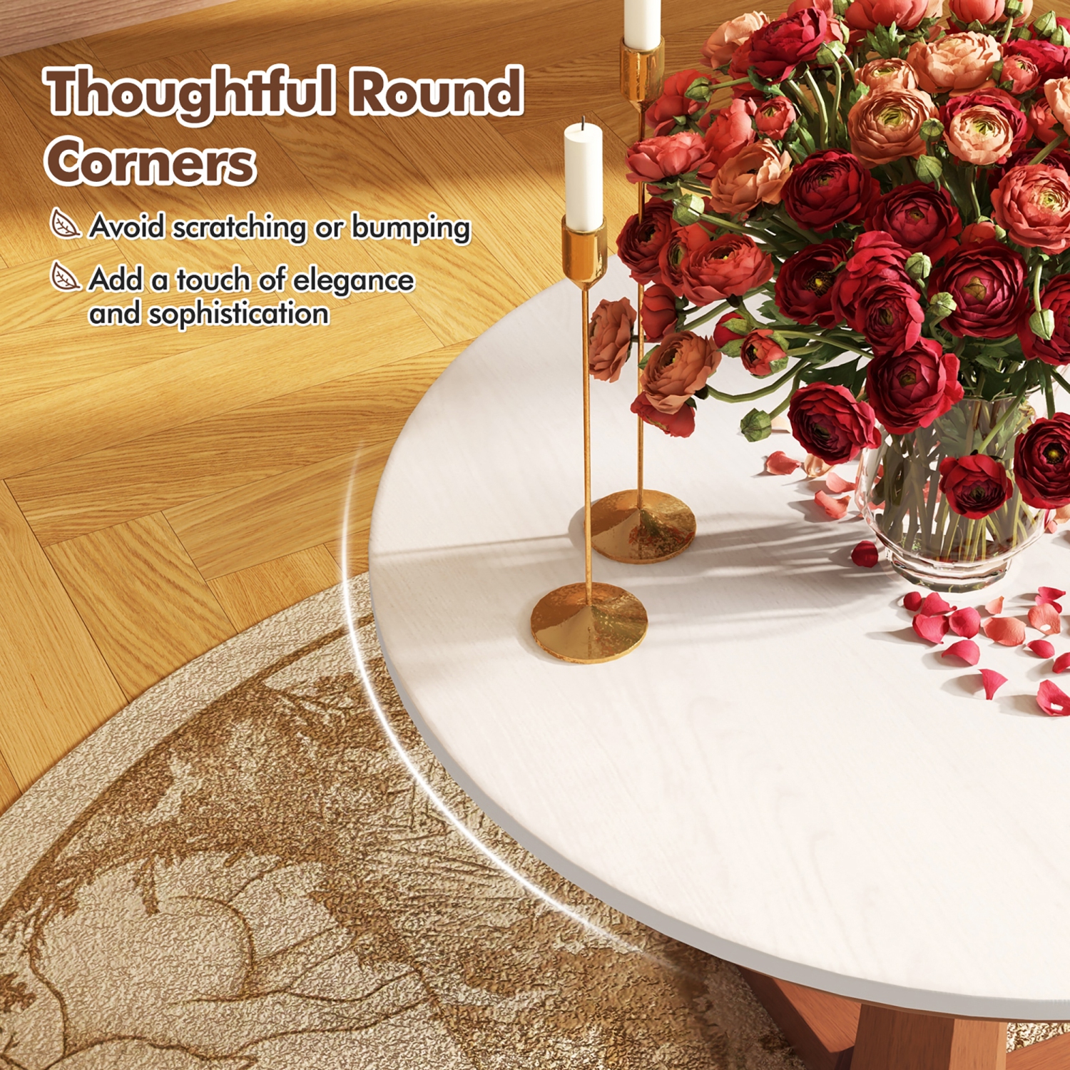 Gymax 36'' Round Dining Table for 4 People w/ Pedestal Base Solid Rubber Wood Frame