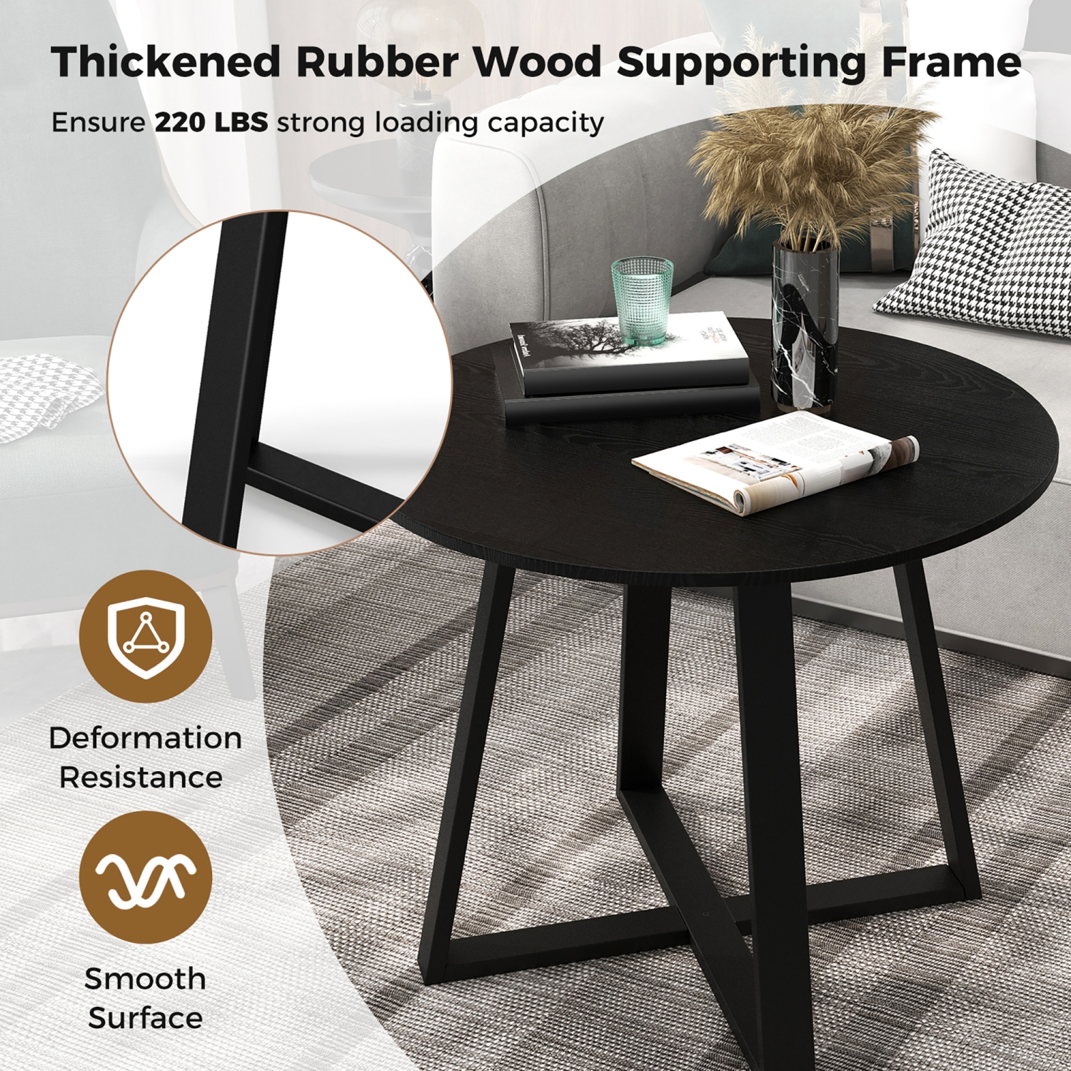 Gymax 36'' Round Wooden Dining Table for 4 w/ Pedestal Base Solid Rubber Wood Frame