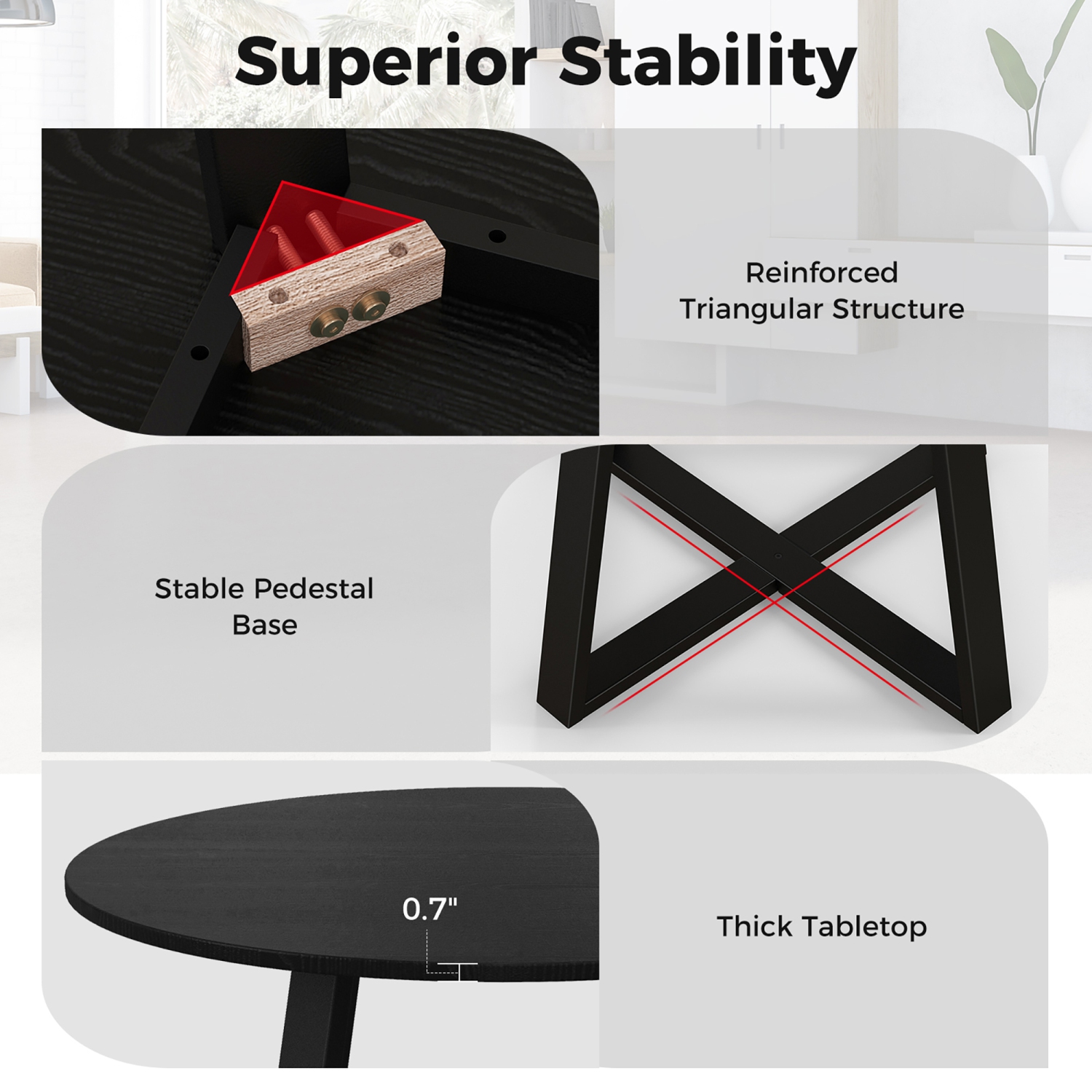 Gymax 36'' Round Wooden Dining Table for 4 w/ Pedestal Base Solid Rubber Wood Frame