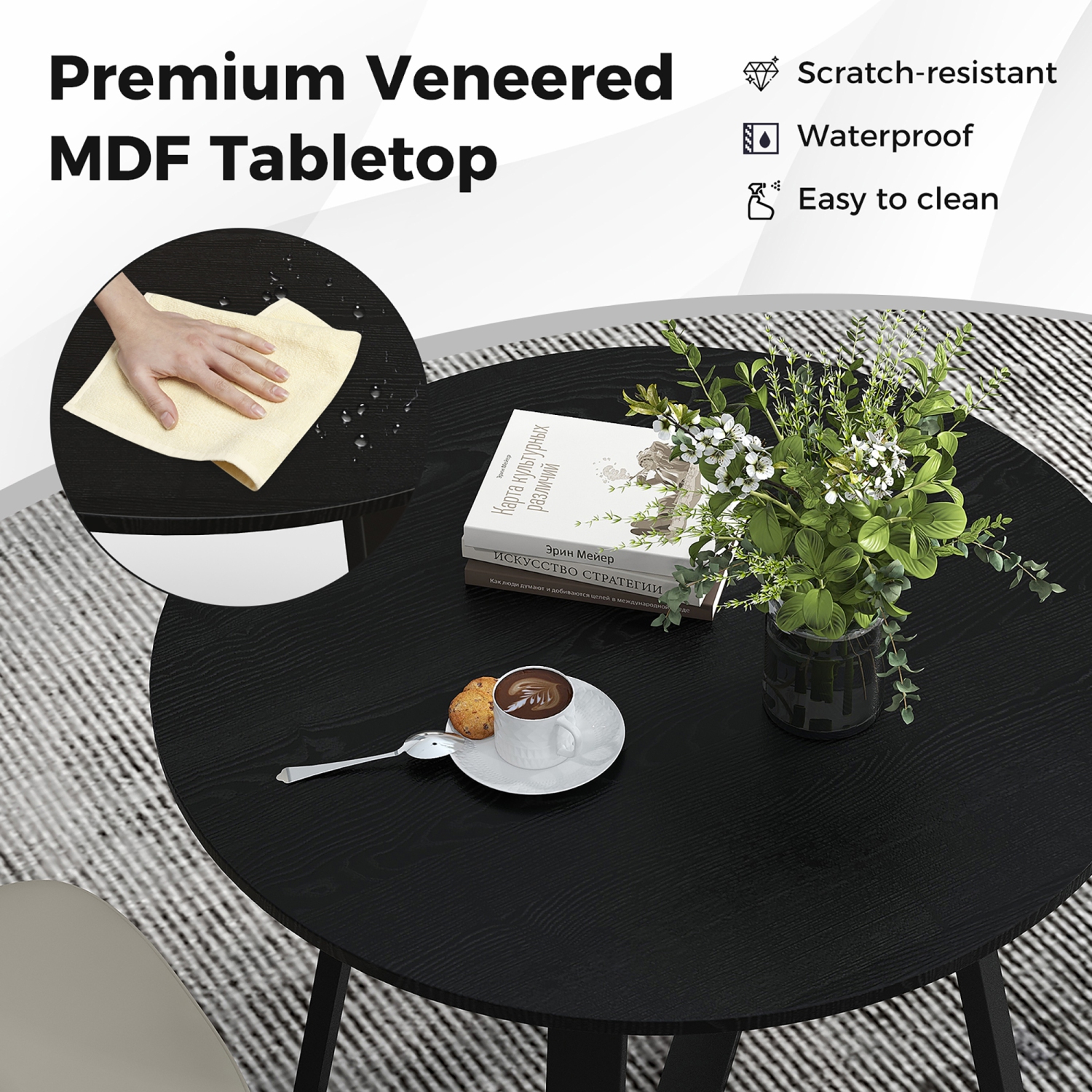 Gymax 36'' Round Wooden Dining Table for 4 w/ Pedestal Base Solid Rubber Wood Frame