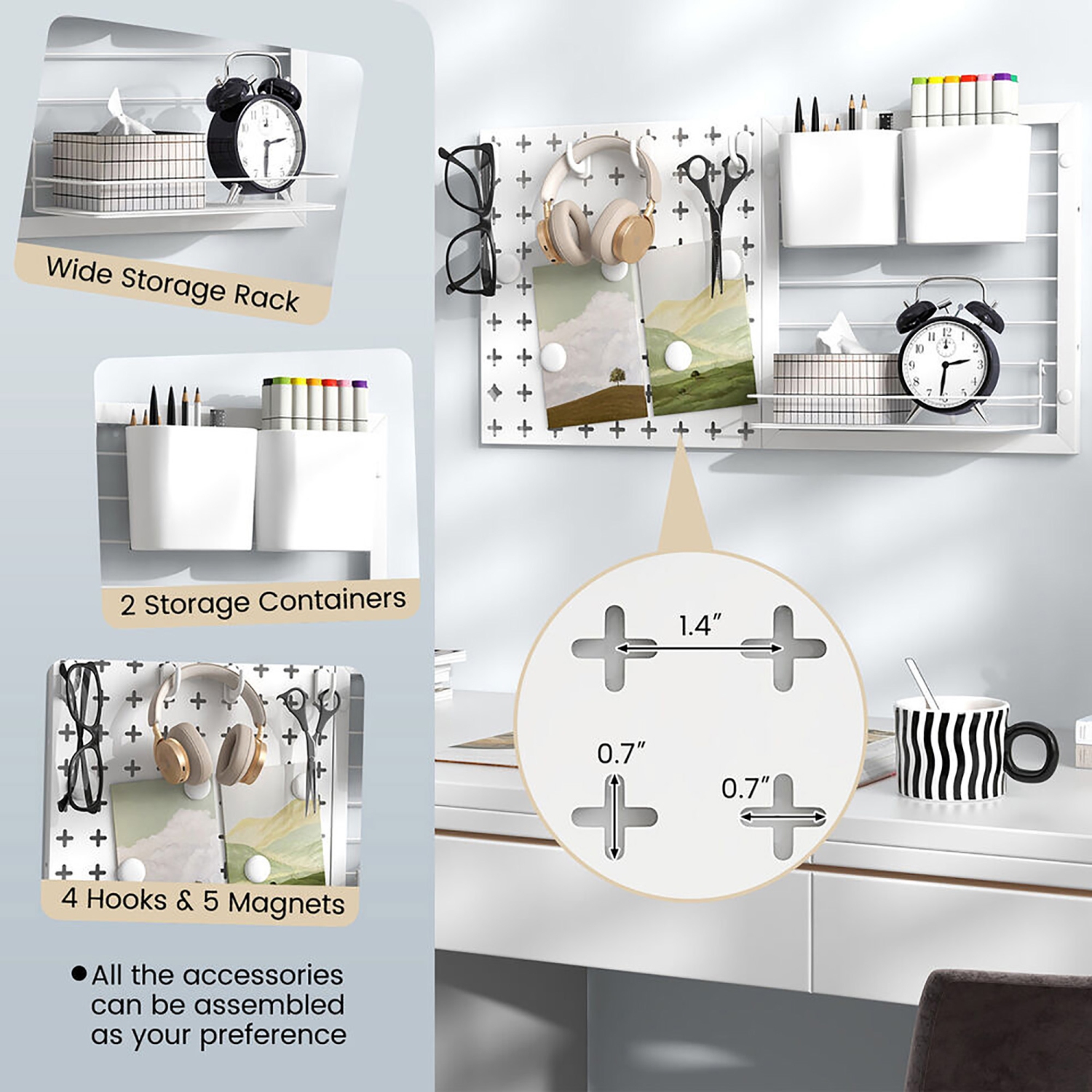 Gymax Pegboard Combination Kit Wall Organizer Kit w/ 2 Pegboard Panels for Office