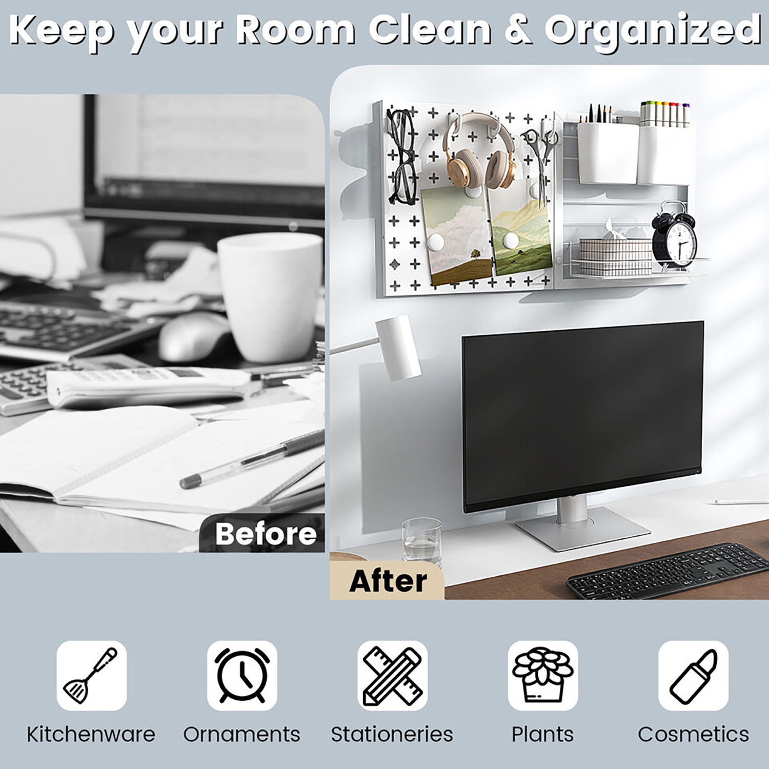 Gymax Pegboard Combination Kit Wall Organizer Kit w/ 2 Pegboard Panels for Office