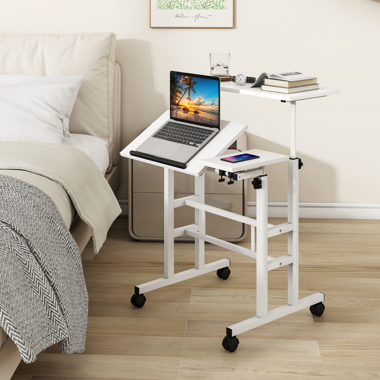 Gymax Adjustable Computer Desk Mobile Stand up Desk Tilting Workstation