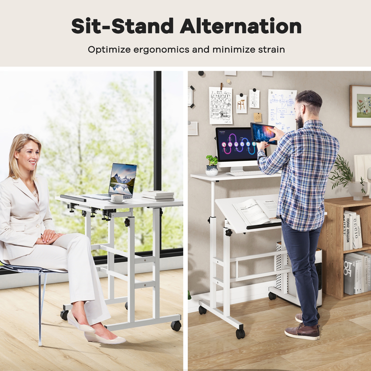Gymax Adjustable Computer Desk Mobile Stand up Desk Tilting Workstation
