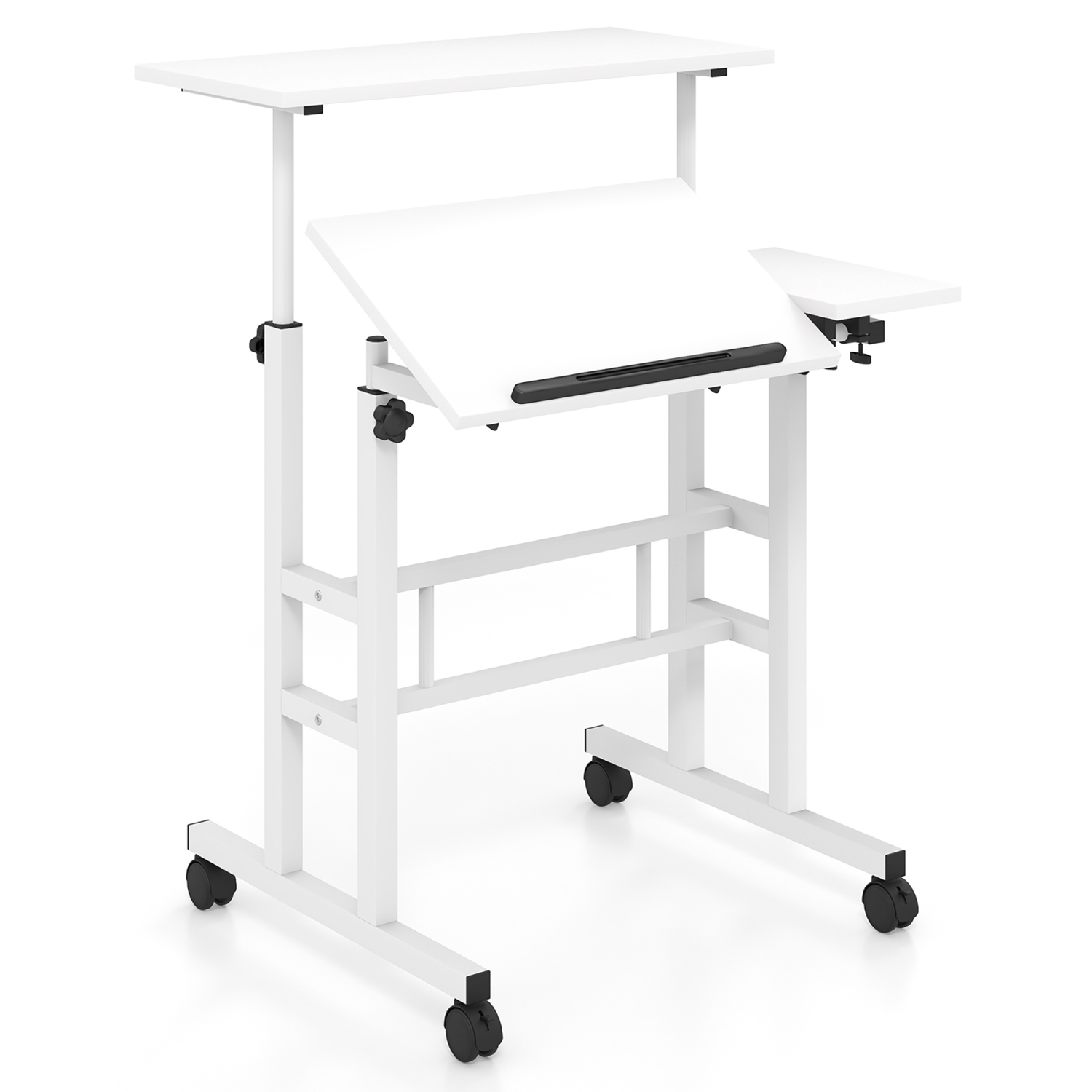 Gymax Adjustable Computer Desk Mobile Stand up Desk Tilting Workstation