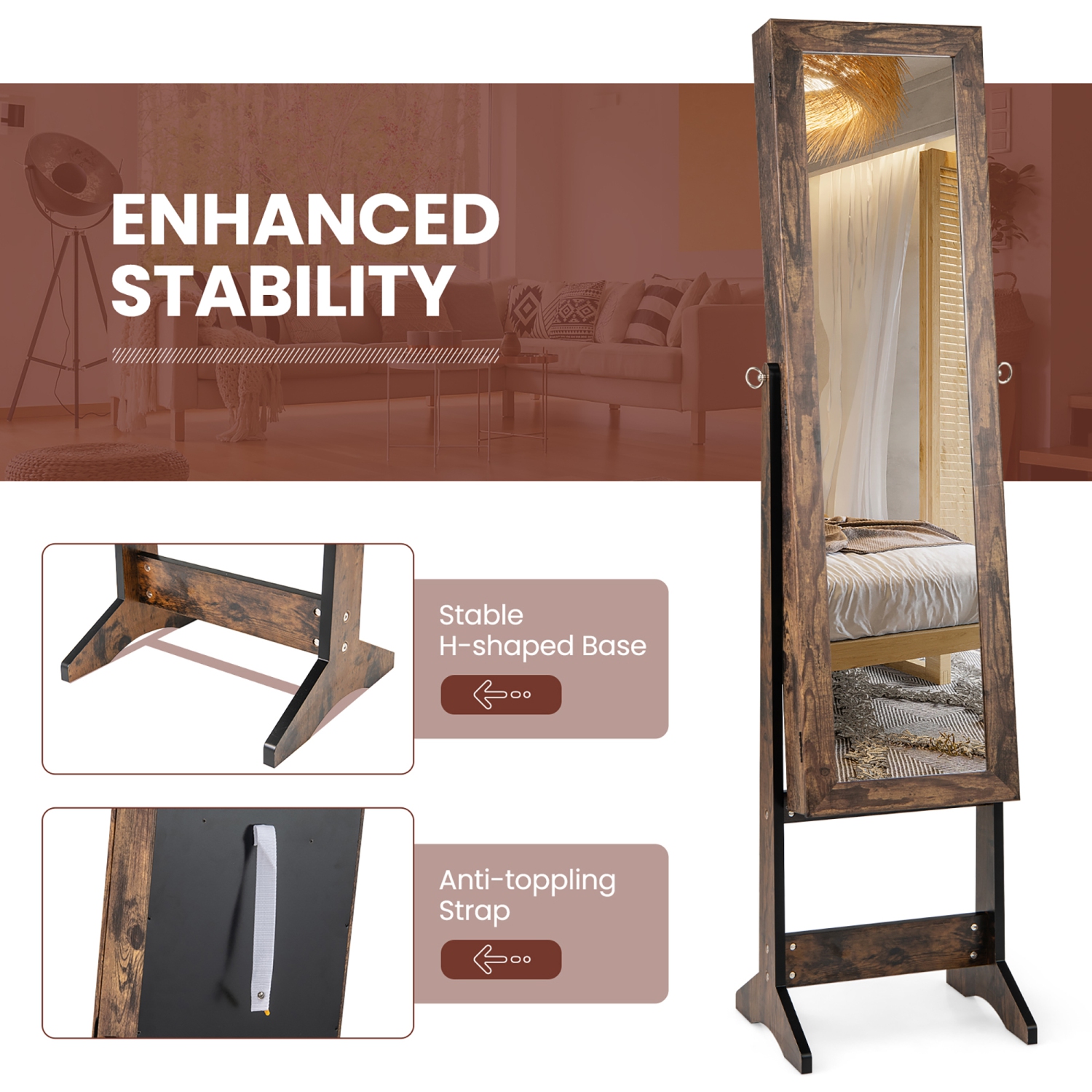 Gymax Jewelry Mirrored Cabinet Armoire Organizer Storage Box w/ Stand Christmas Gift