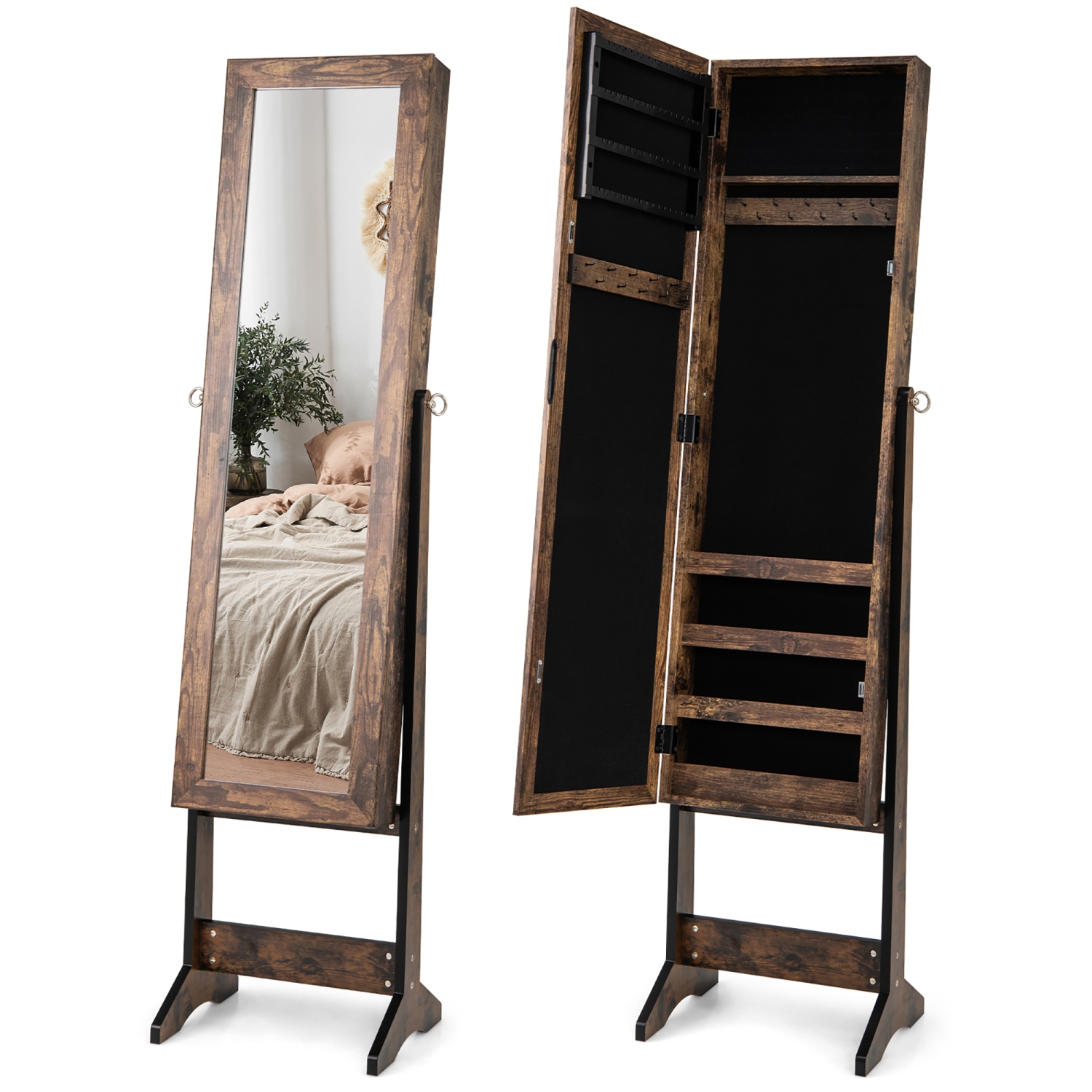 Gymax Jewelry Mirrored Cabinet Armoire Organizer Storage Box w/ Stand Christmas Gift