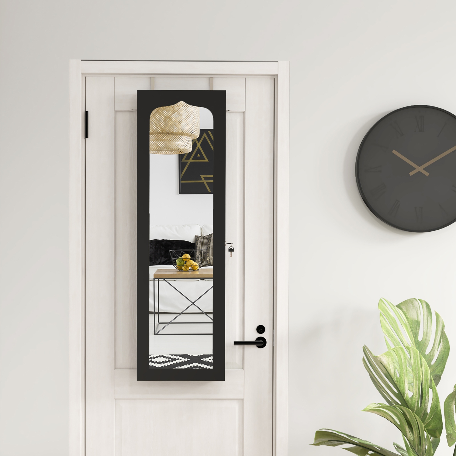 Gymax Jewelry Armoire w/ Full-Length Mirror w/ Built-in LED Lights Hooks Shelves