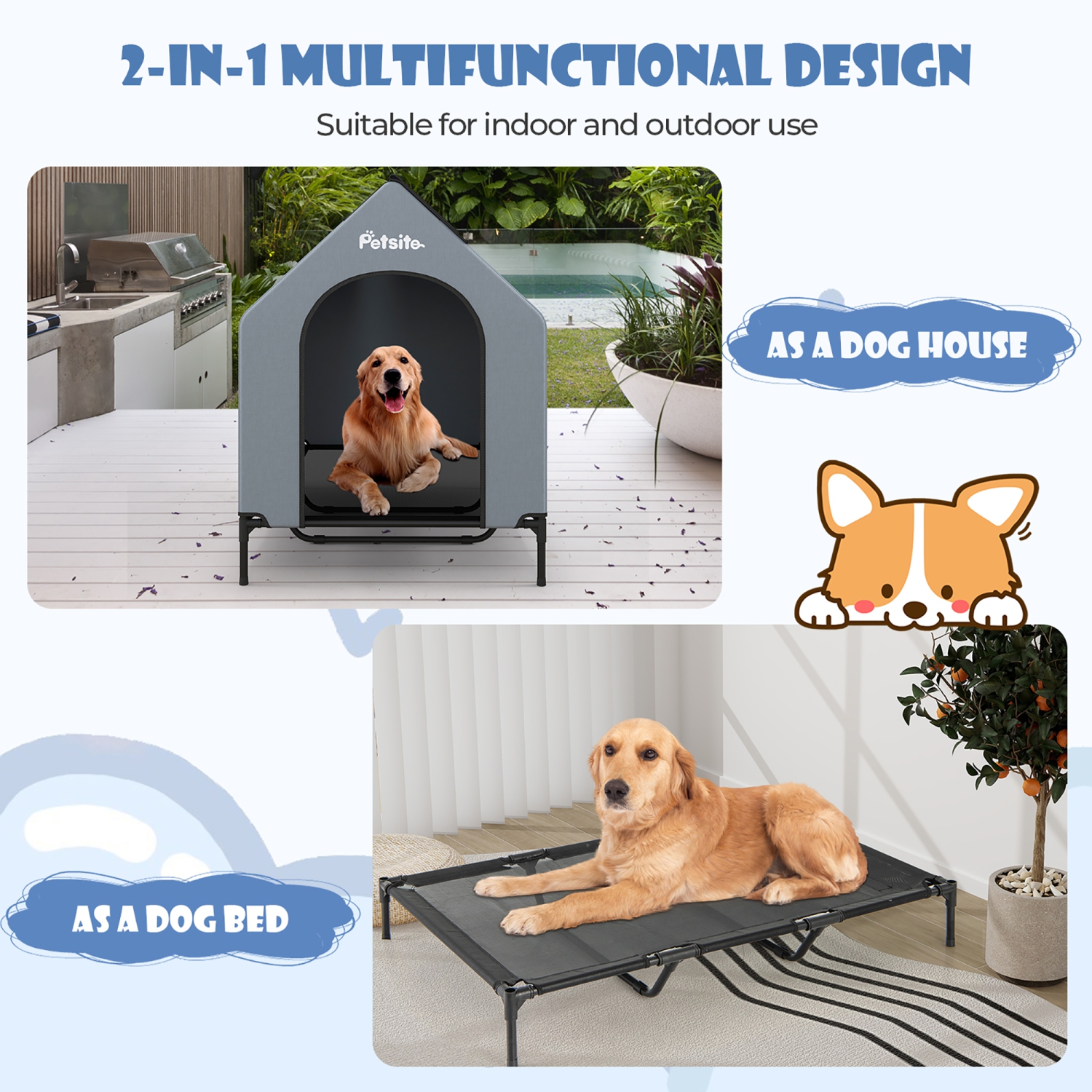 Gymax 52'' Elevated Dog House for Small Breeds Large Pet House w/ Ventilated Windows