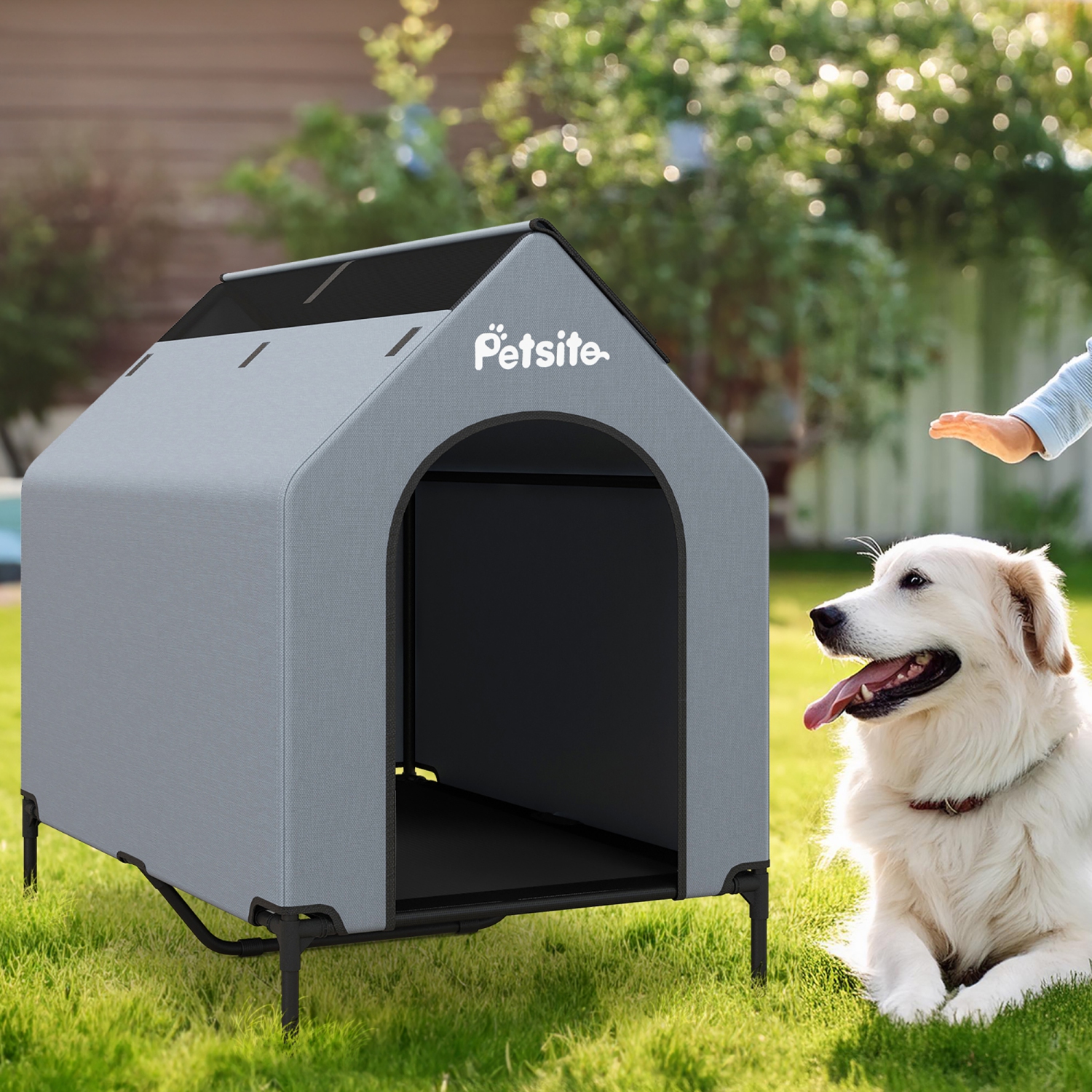 Gymax 43'' Elevated Dog House for Small Breeds Large Pet House w/ Ventilated Windows