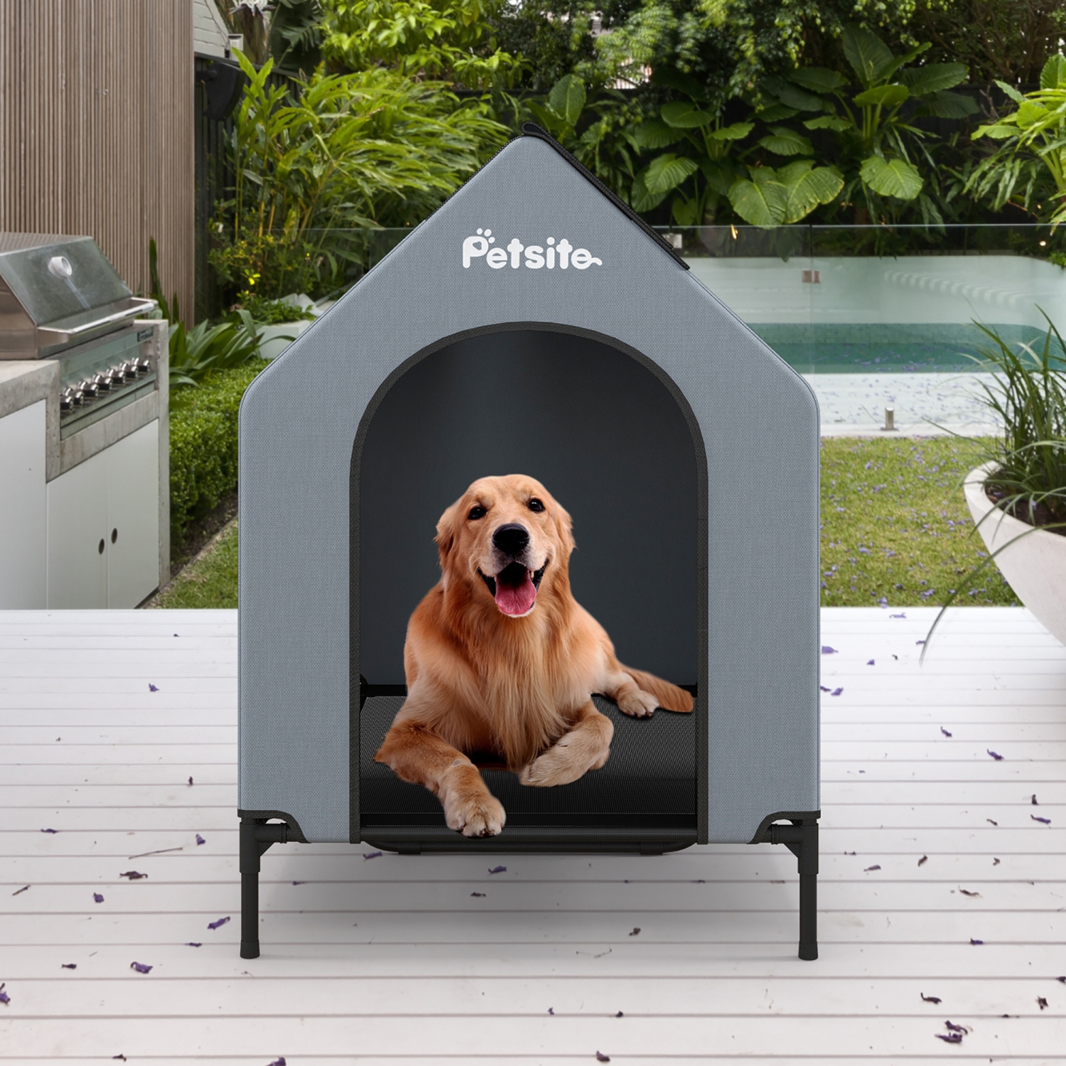 Gymax 43'' Elevated Dog House for Small Breeds Large Pet House w/ Ventilated Windows
