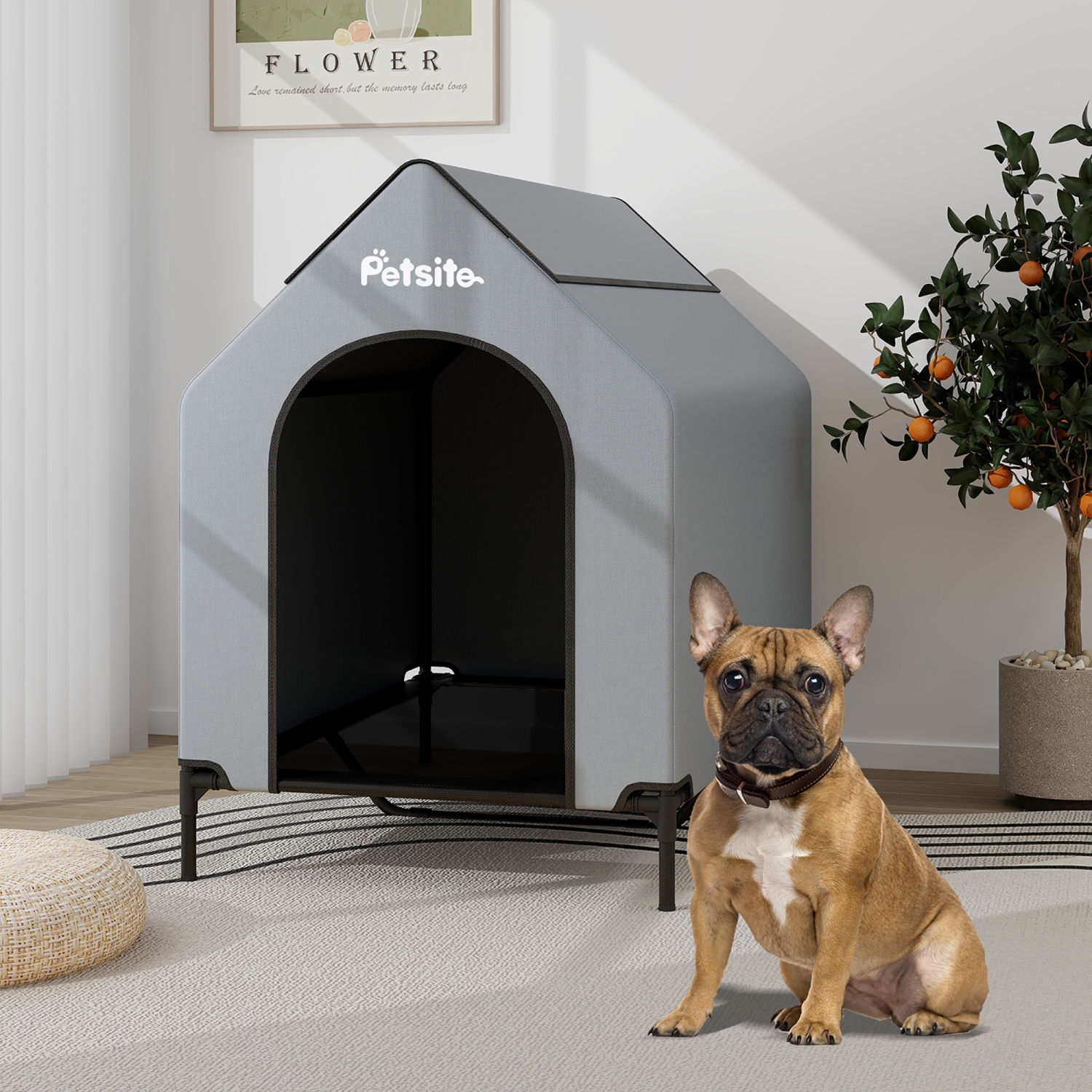 Gymax 43'' Elevated Dog House for Small Breeds Large Pet House w/ Ventilated Windows