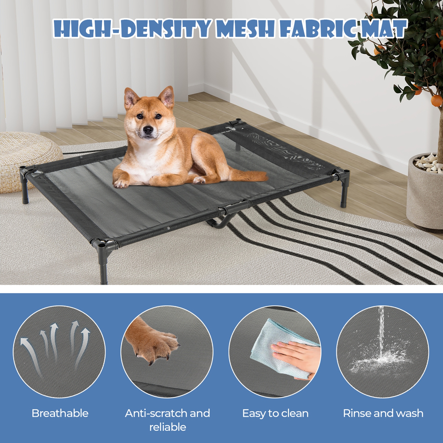 Gymax 43'' Elevated Dog House for Small Breeds Large Pet House w/ Ventilated Windows