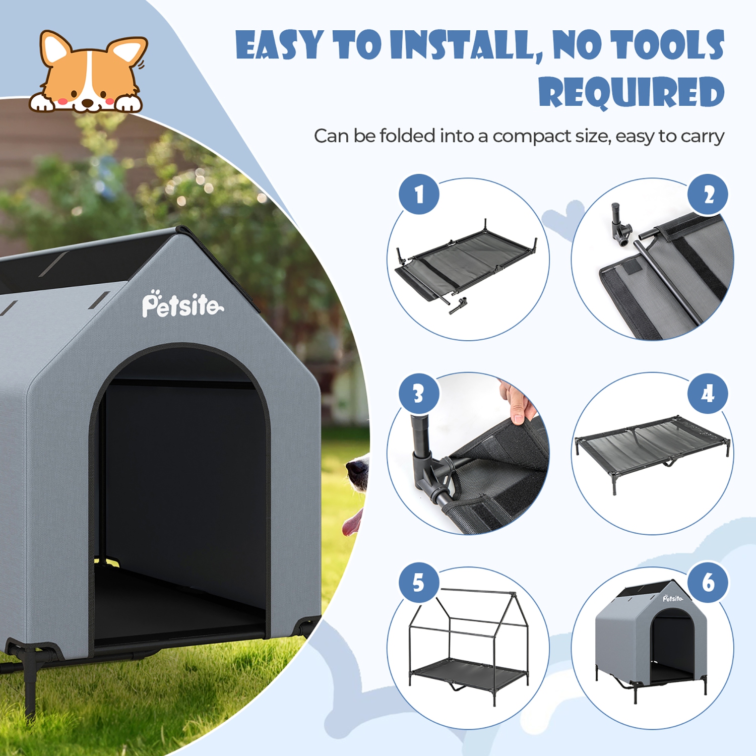 Gymax 43'' Elevated Dog House for Small Breeds Large Pet House w/ Ventilated Windows