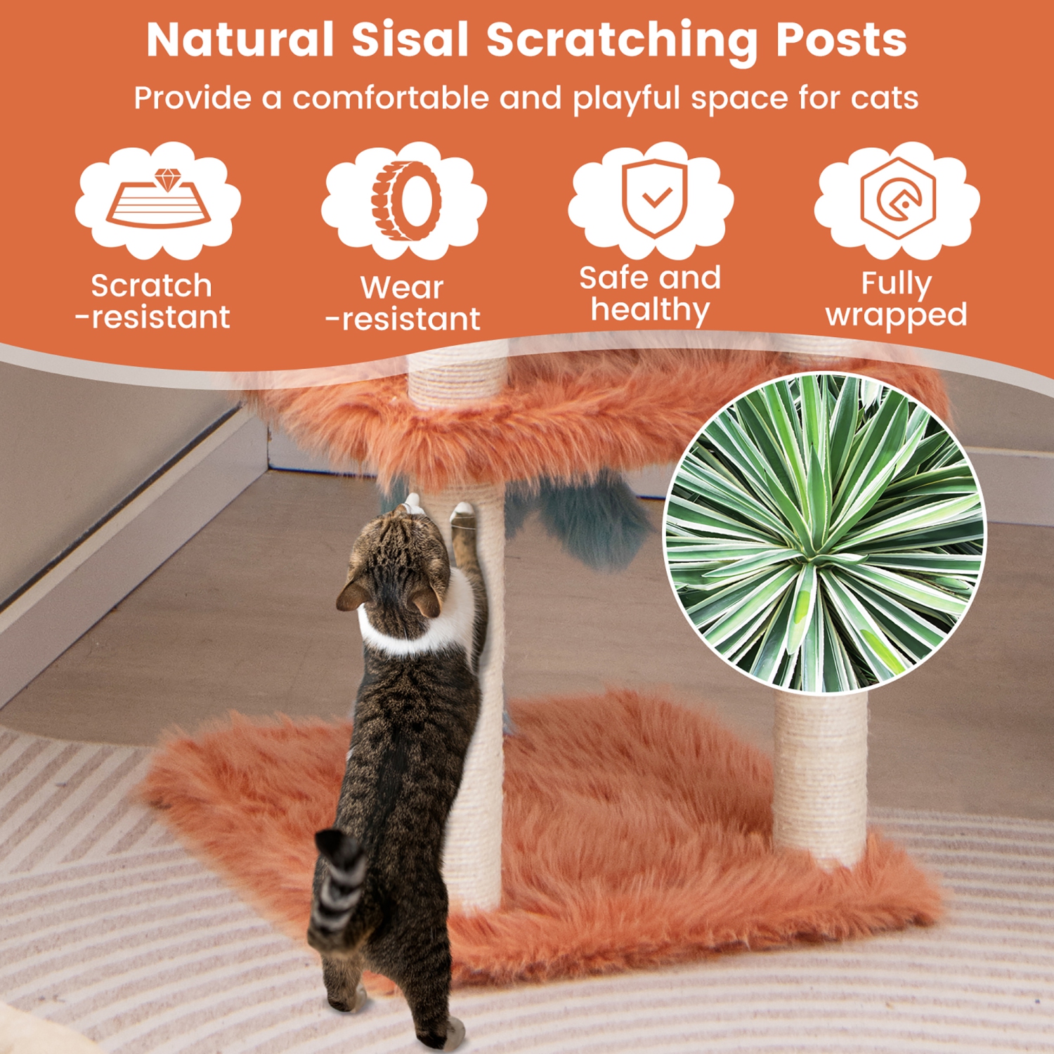 Gymax Monster-Themed Cat Tree w/ Private Condo Soft Long Plush Sisal Scratching Posts