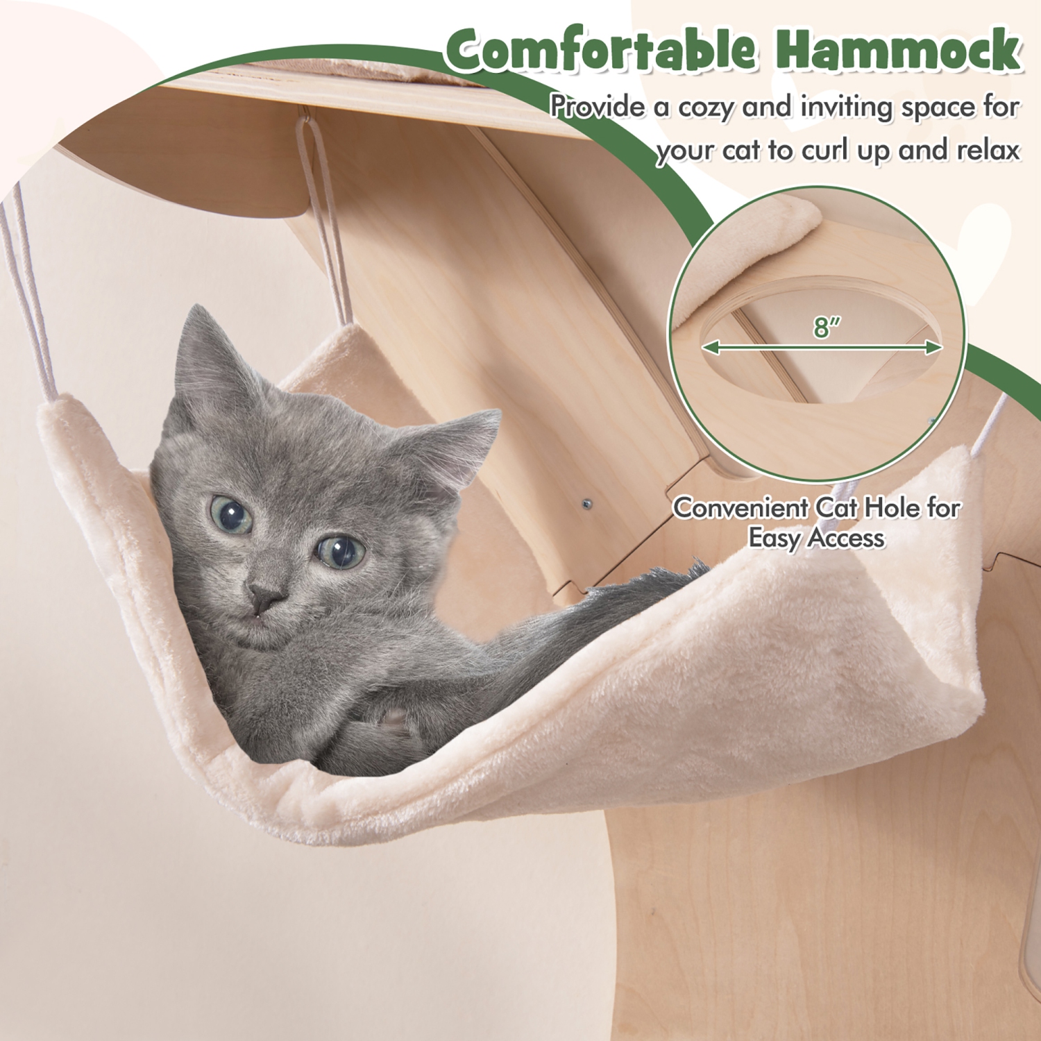 Gymax Wall-Mounted Cat Tower w/ Hammock 4 Platforms Sisal Scratching Mat for Indoor