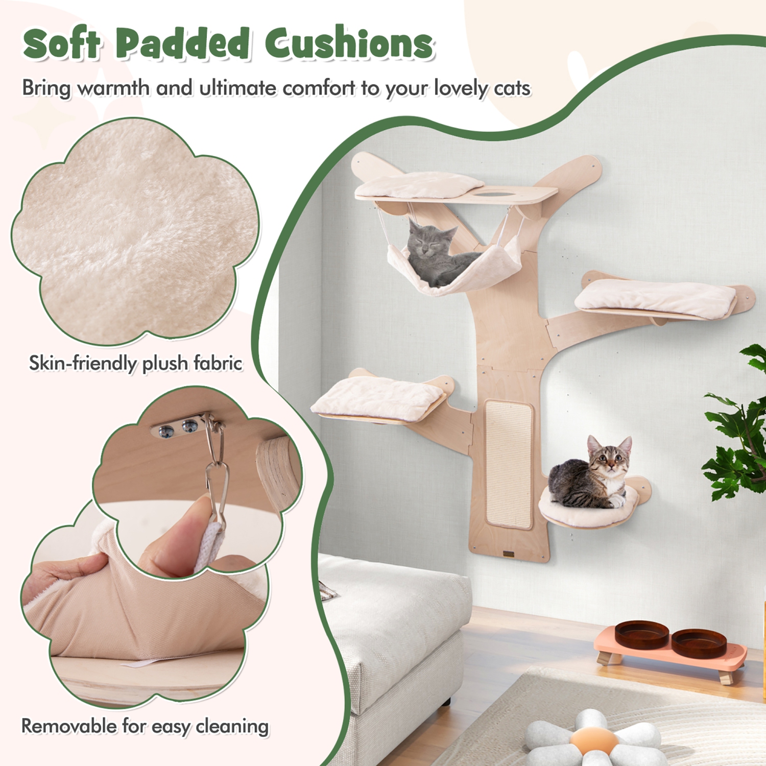 Gymax Wall-Mounted Cat Tower w/ Hammock 4 Platforms Sisal Scratching Mat for Indoor