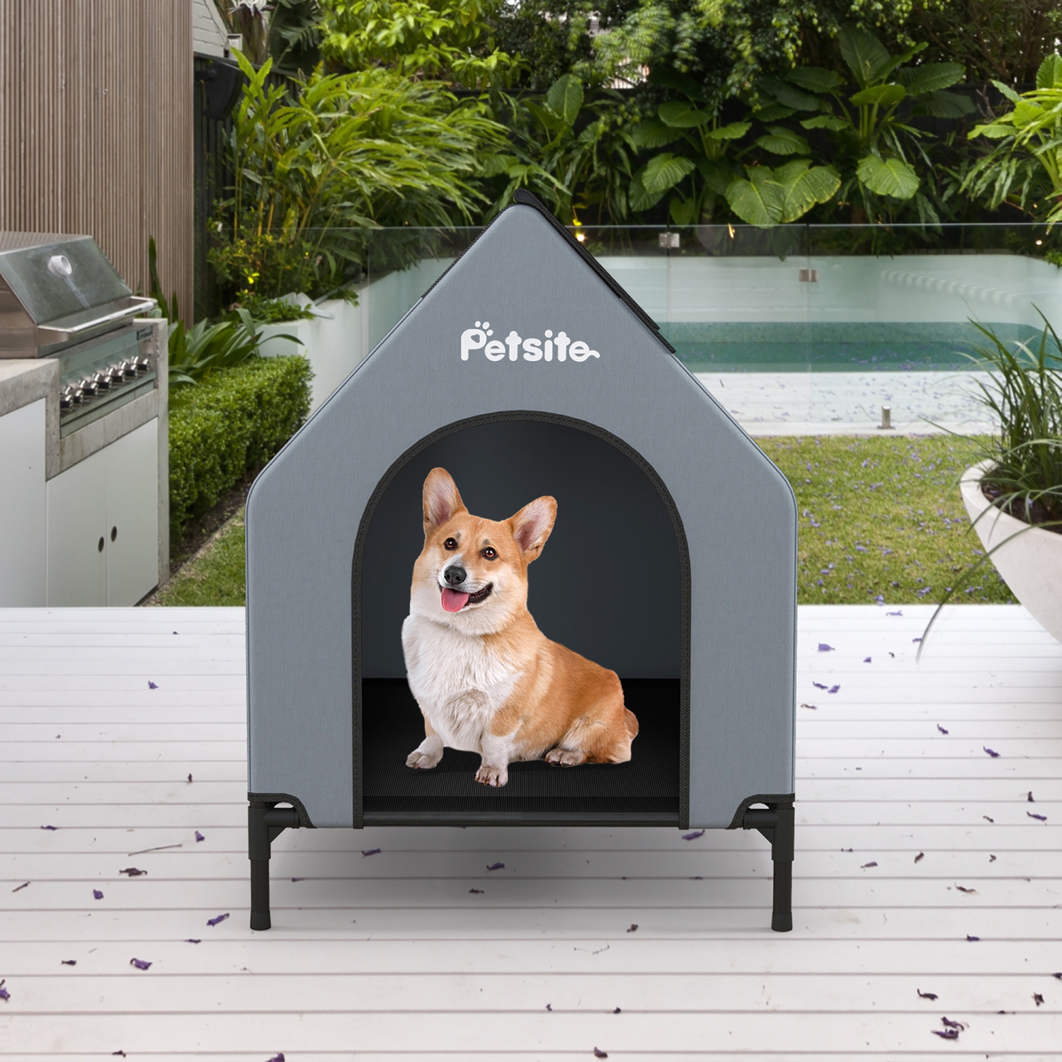 Gymax 36'' Elevated Dog House for Small Breeds Large Pet House w/ Ventilated Windows