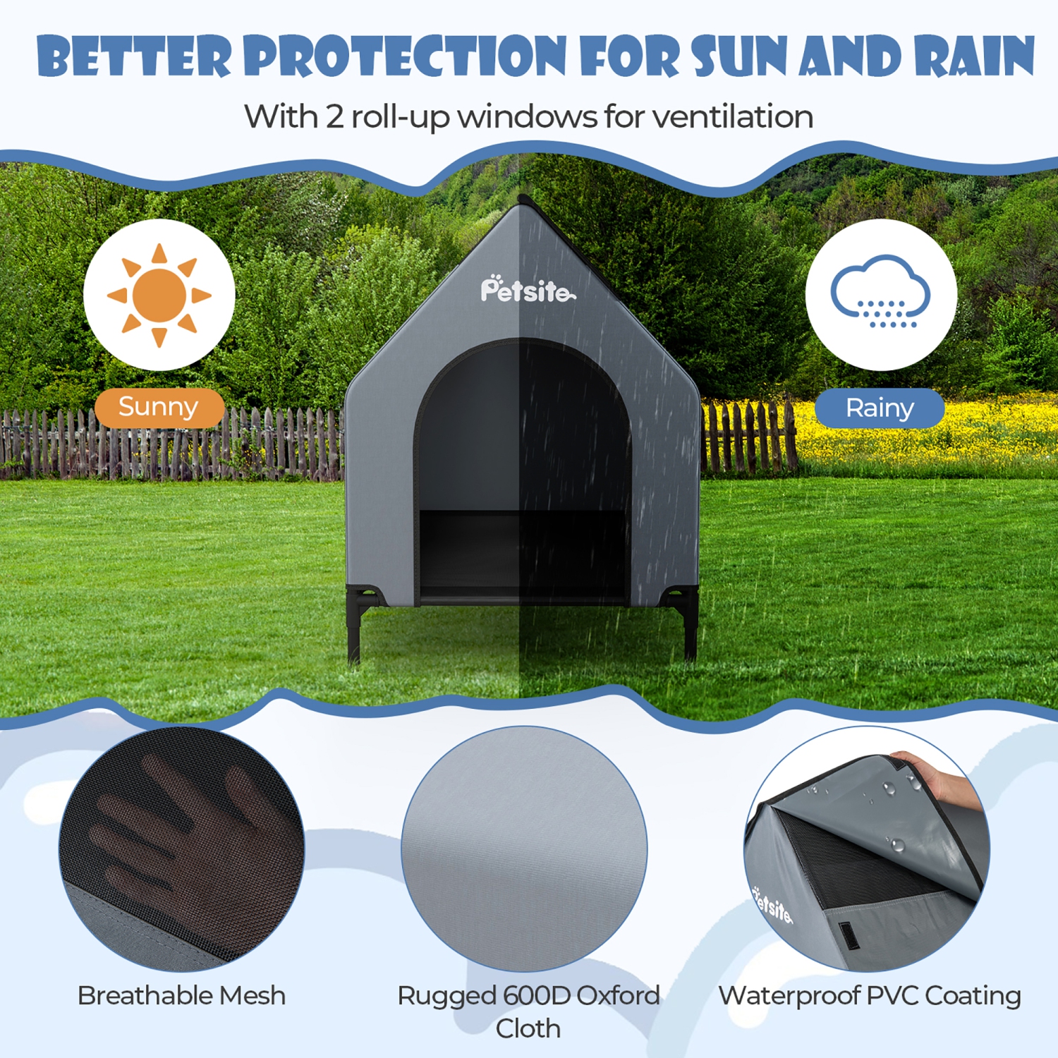 Gymax 36'' Elevated Dog House for Small Breeds Large Pet House w/ Ventilated Windows