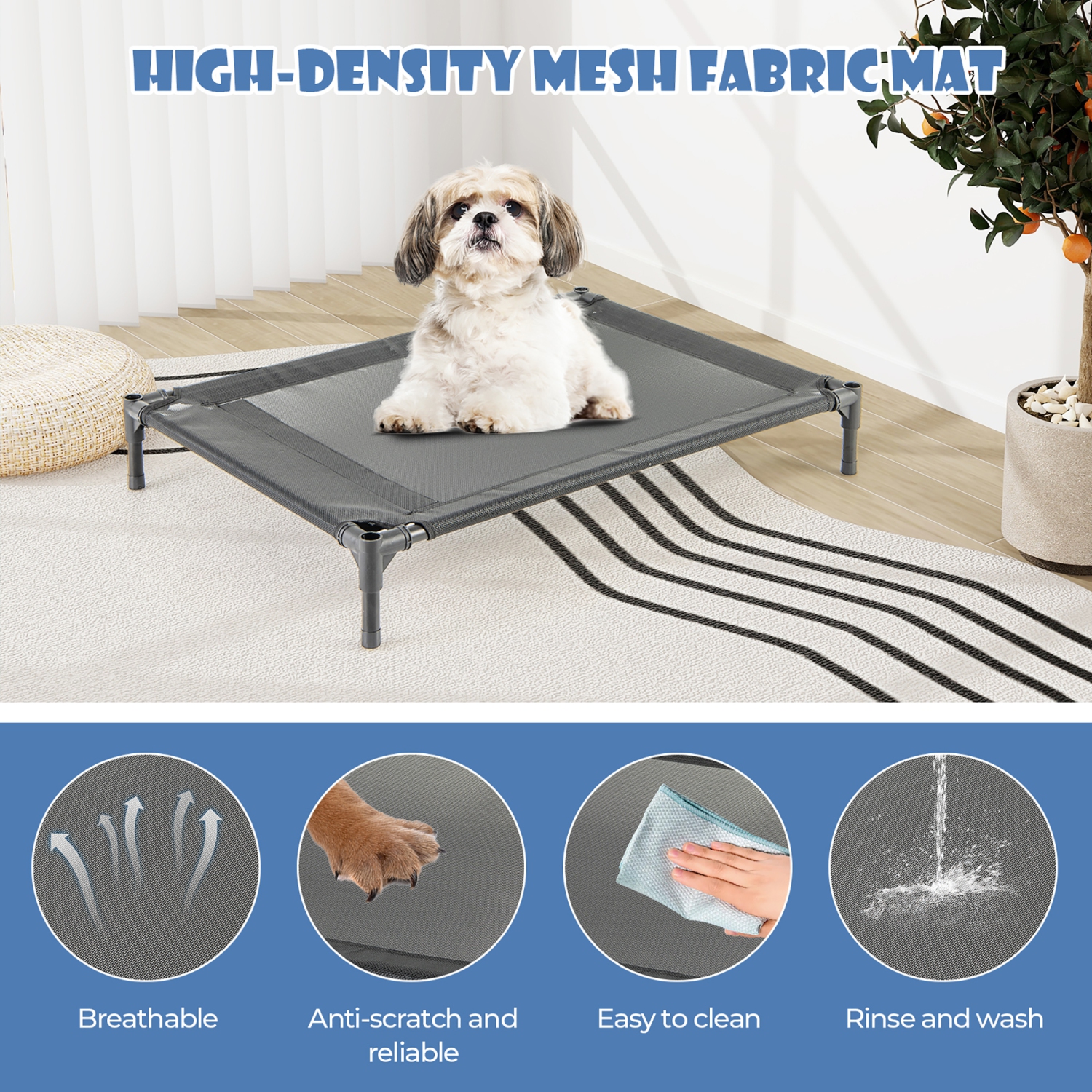 Gymax 36'' Elevated Dog House for Small Breeds Large Pet House w/ Ventilated Windows