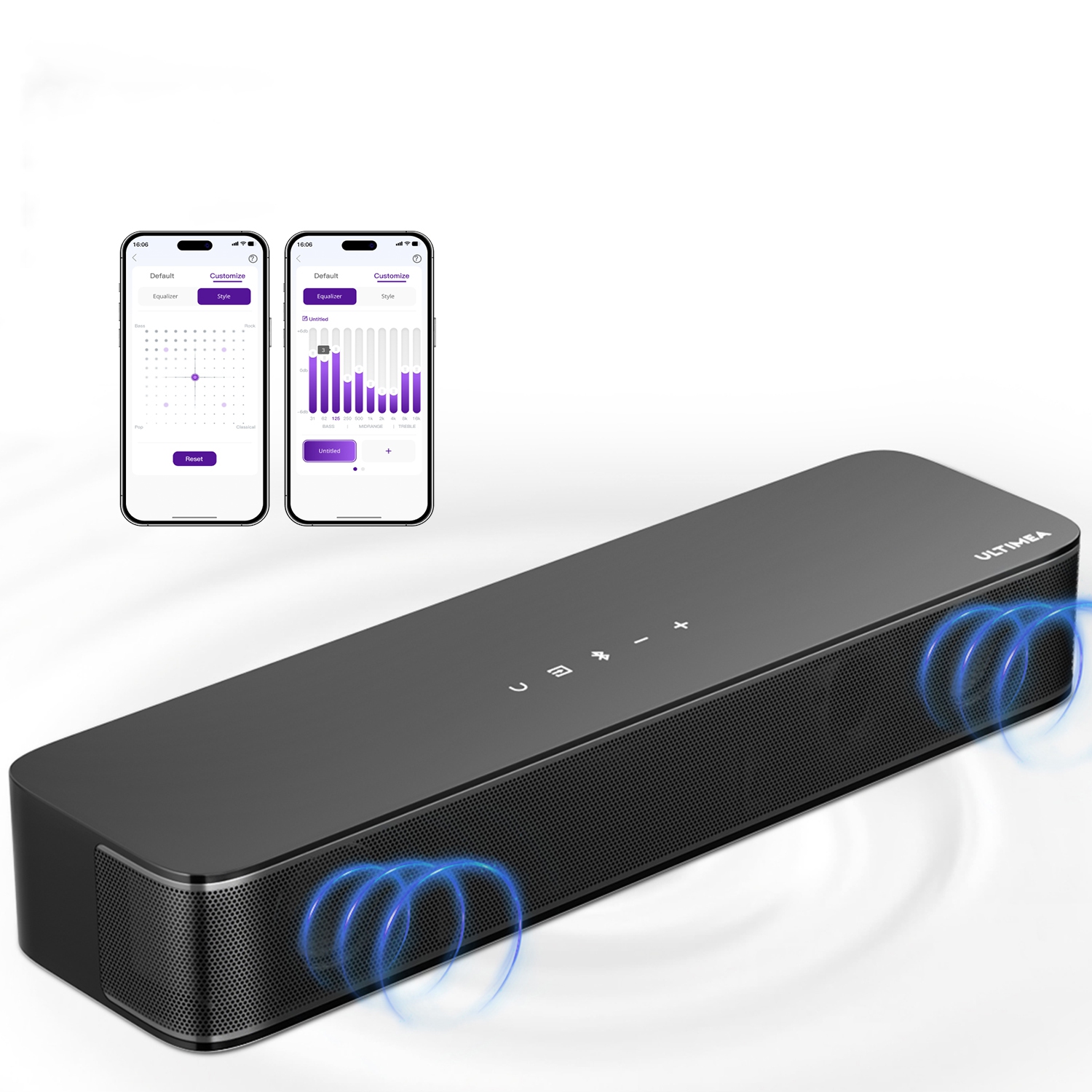 ULTIMEA 2.1ch Sound Bar for TV, Built-in Subwoofer, APP Control, Peak Power 120W, Bluetooth 5.3 TV Sound Bar Speakers,Solo B30 Pro