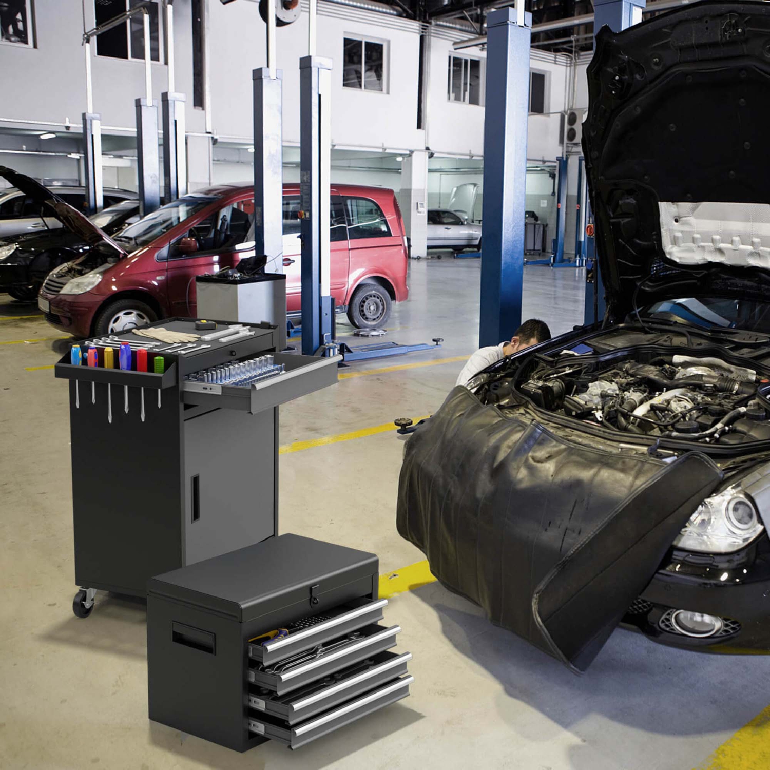 Coffre à outils roulant à 5 tiroirs coffre à outils en métal de Costway, verrouillable avec roulettes