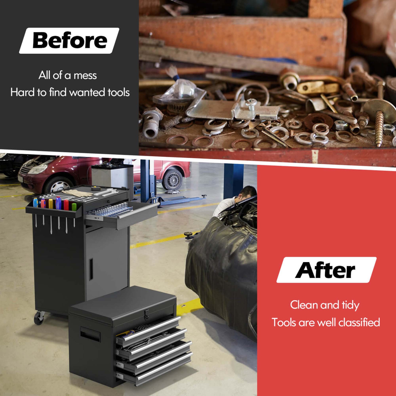 Coffre à outils roulant à 5 tiroirs coffre à outils en métal de Costway, verrouillable avec roulettes