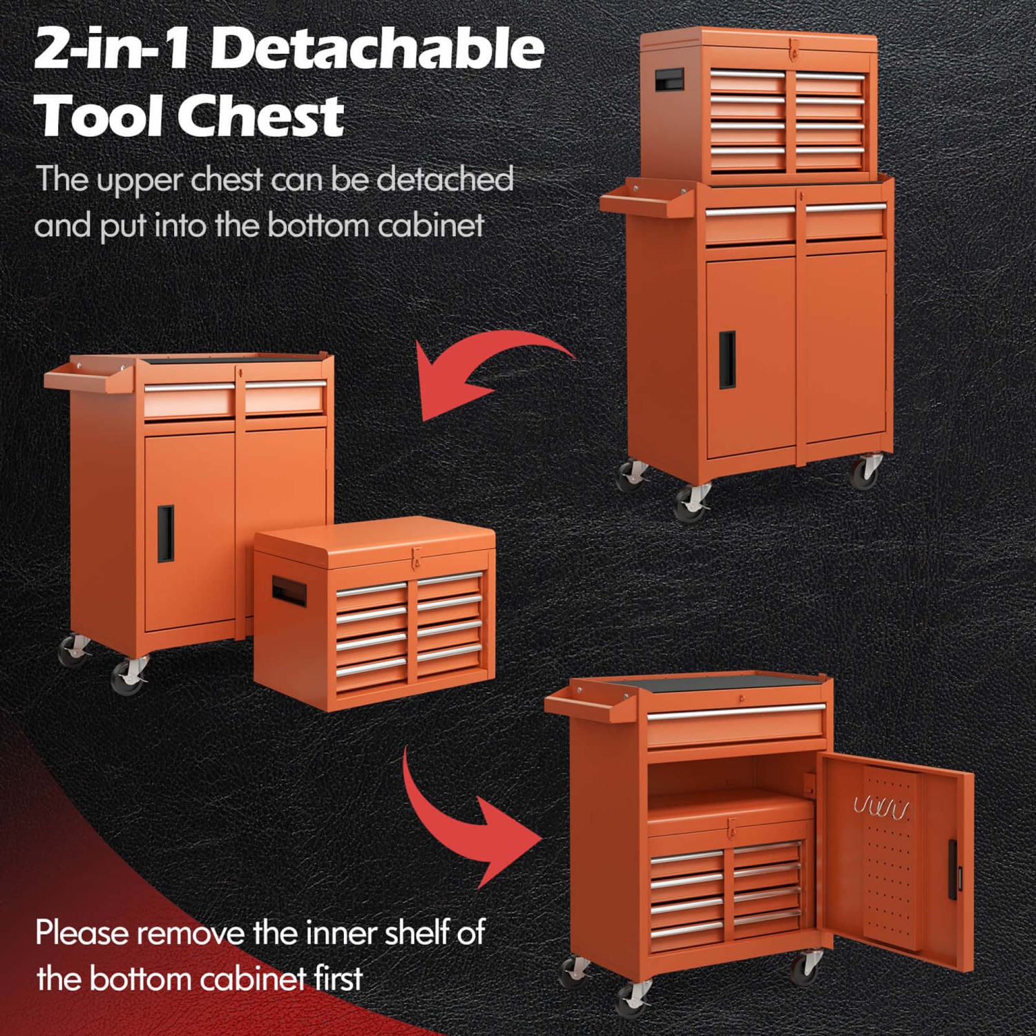 Costway 5-Drawer Rolling Tool Chest Cabinet Metal Tool Storage Box Lockable with Wheels