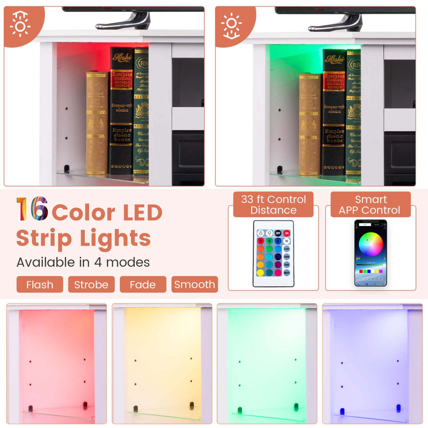 Meuble avec foyer de Costway pour téléviseur de 50 po ou moins avec éclairage DEL et foyer électrique de 18 po