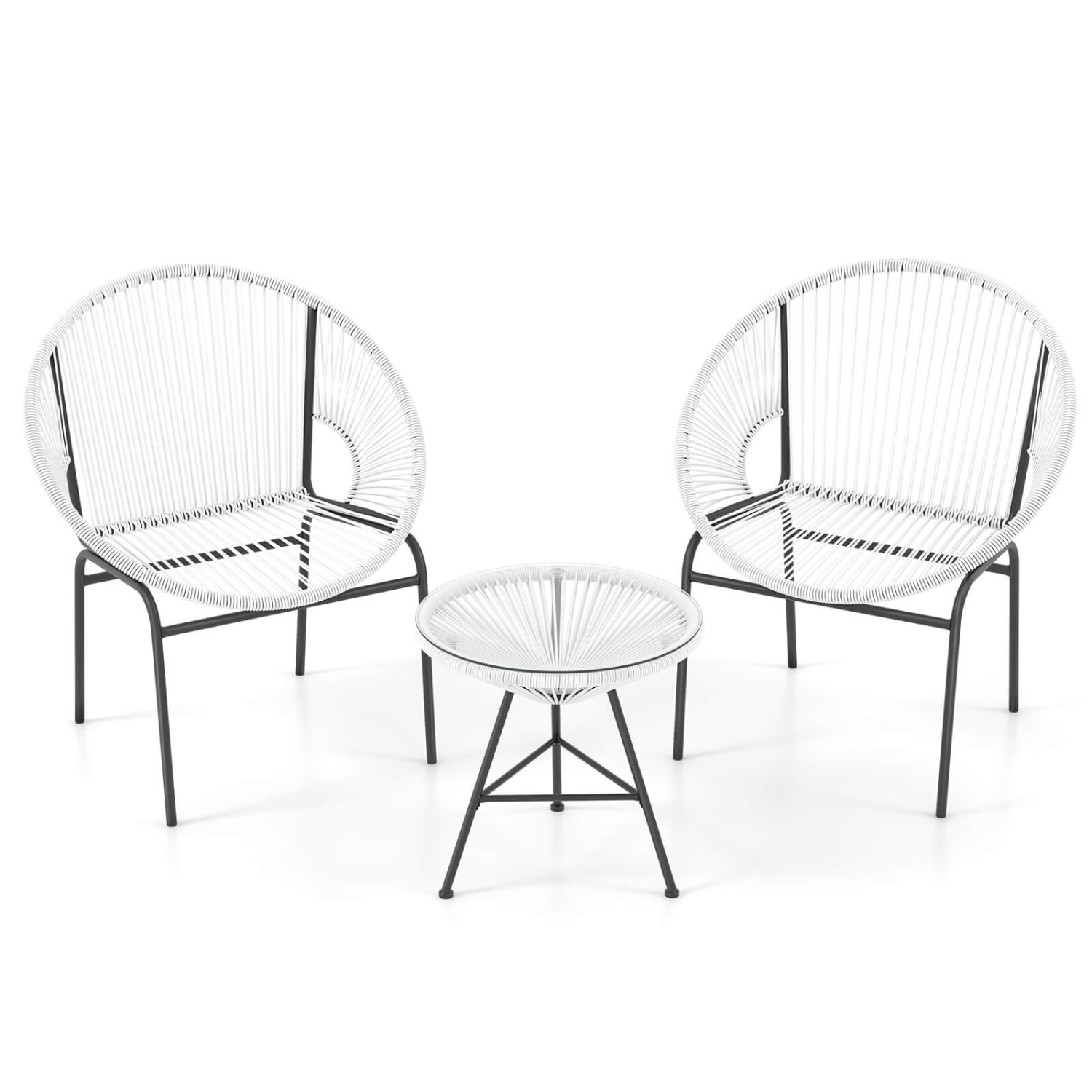 Ensemble bistro en plastique à table en verre torsadé pour patio Acapulco 3PCS de Costway
