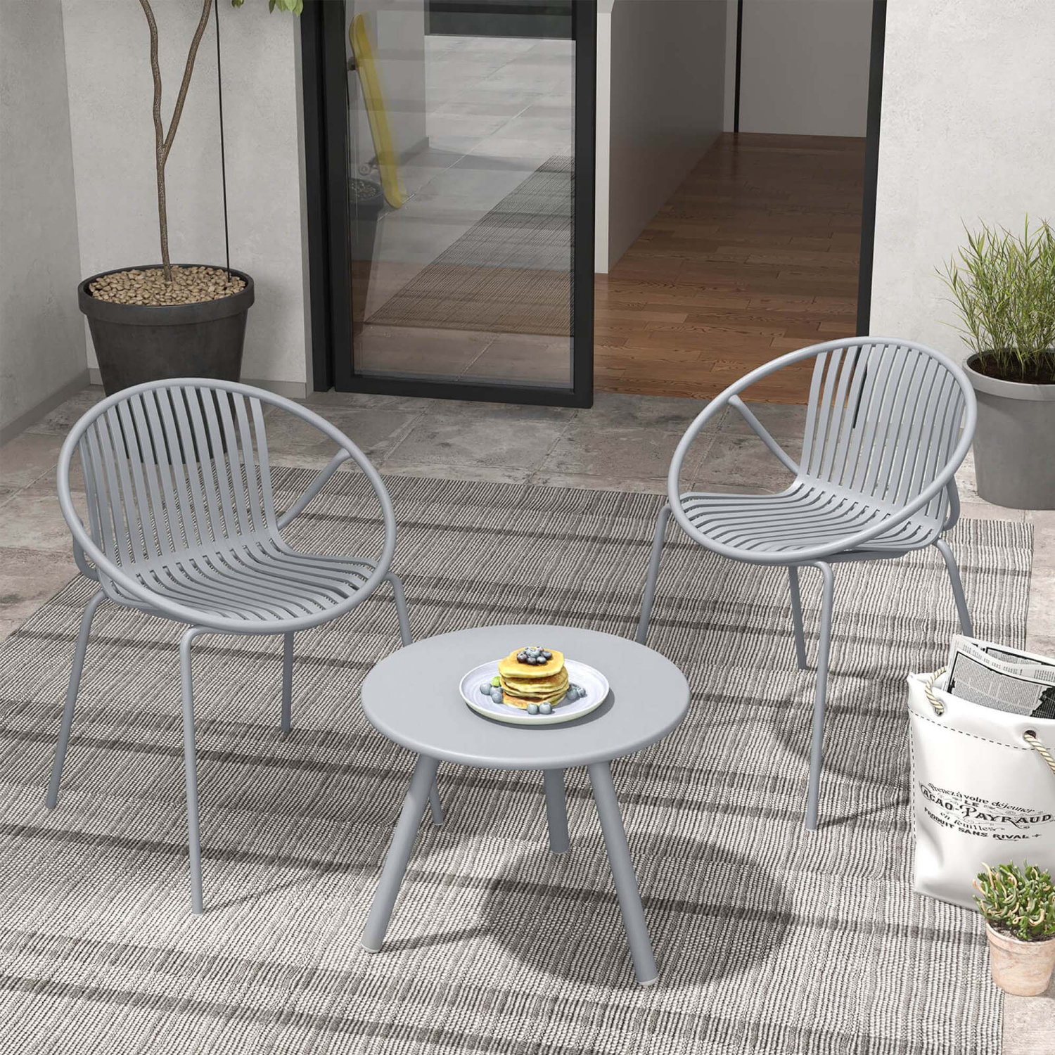 Ensemble bistro de 3 pièces de Costway pour patio en polypropylène résistant aux intempéries avec table basse ronde