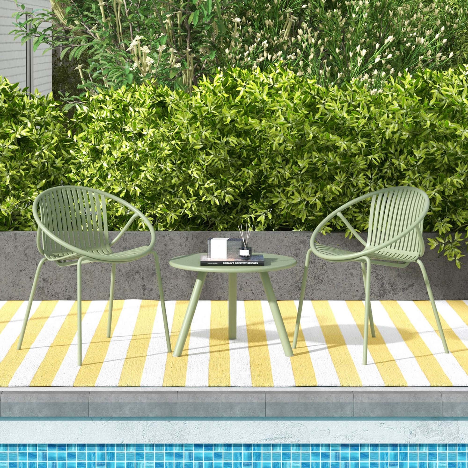 Costway 3 Pieces Bistro Set All Weather PP Patio Conversation Set with Round Coffee table