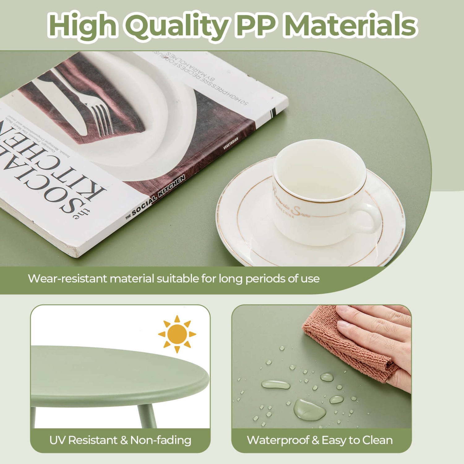 Costway 3 Pieces Bistro Set All Weather PP Patio Conversation Set with Round Coffee table