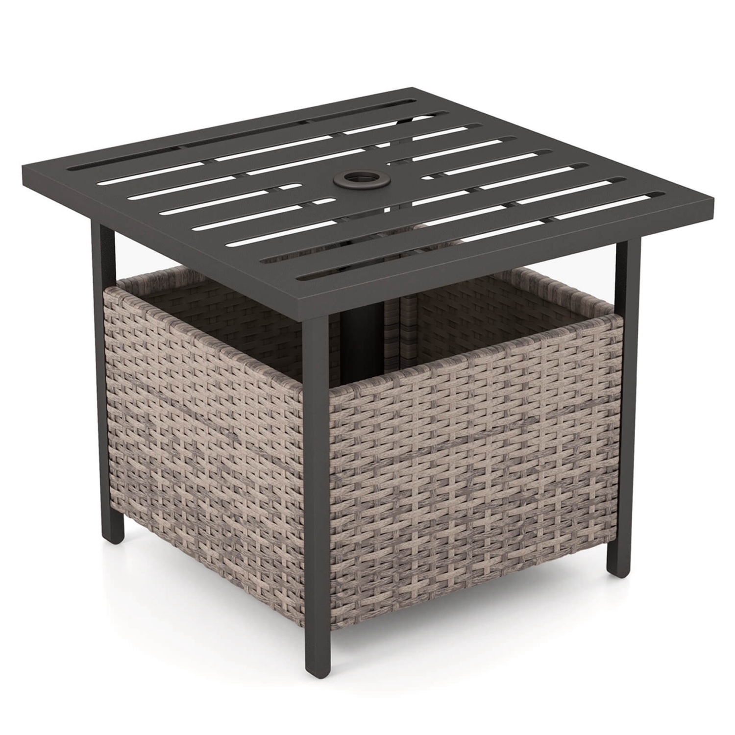 Costway Rattan Wicker Steel Side Table Outdoor Furniture Deck Garden Patio Pool