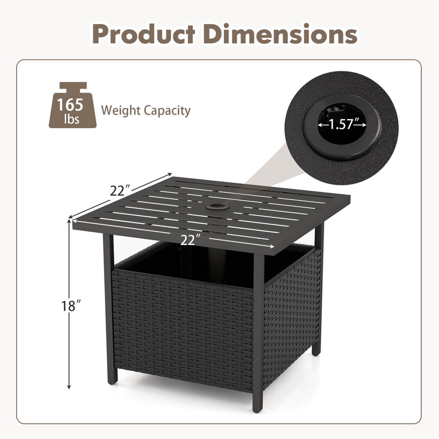 Costway Rattan Wicker Steel Side Table Outdoor Furniture Deck Garden Patio Pool