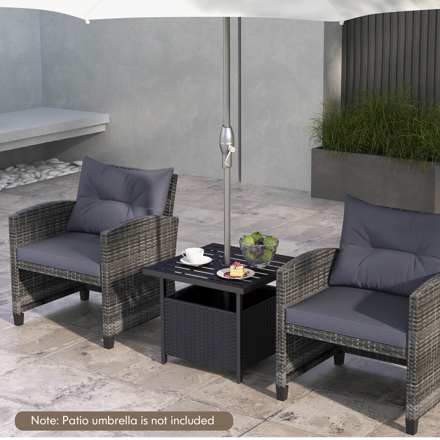 Costway Rattan Wicker Steel Side Table Outdoor Furniture Deck Garden Patio Pool