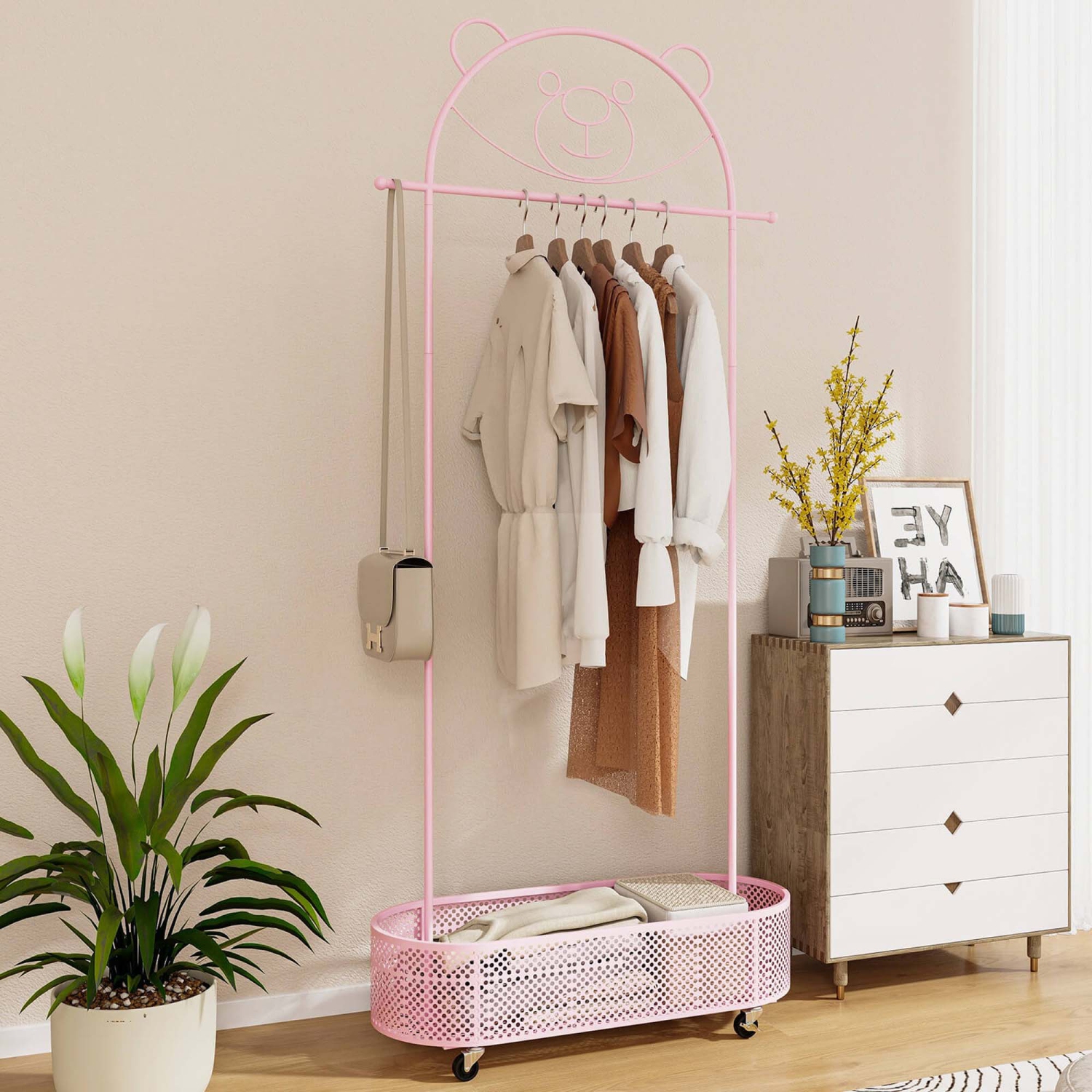 Costway Kid Clothes Rack with 3 Adjustable Heights Home Freestanding Clothes Rack