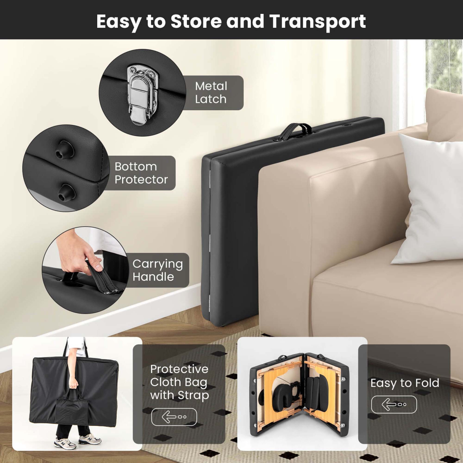 Costway 84" Portable & Foldable Massage Salon Spa Facial Care Tattoo Bed with Carrying Bag