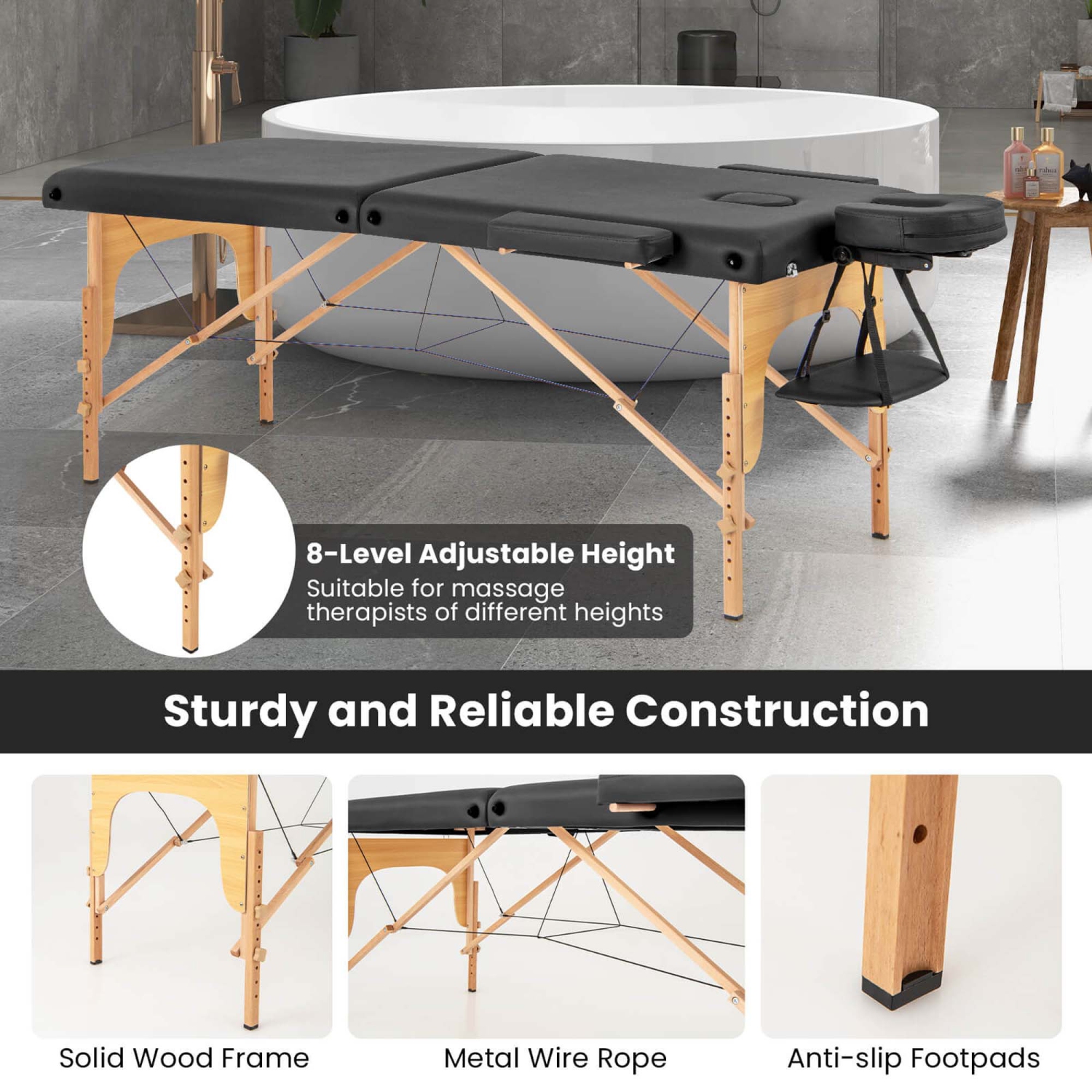 Costway 84" Portable & Foldable Massage Salon Spa Facial Care Tattoo Bed with Carrying Bag