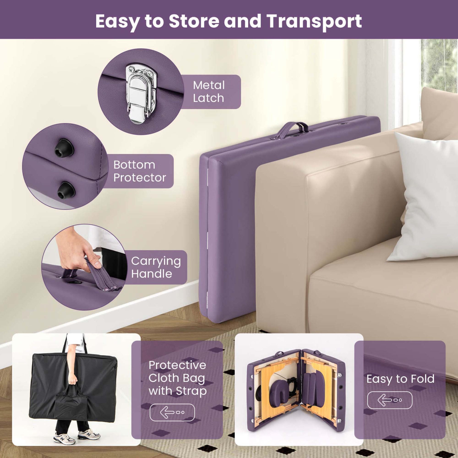 Costway 84" Portable & Foldable Massage Salon Spa Facial Care Tattoo Bed with Carrying Bag