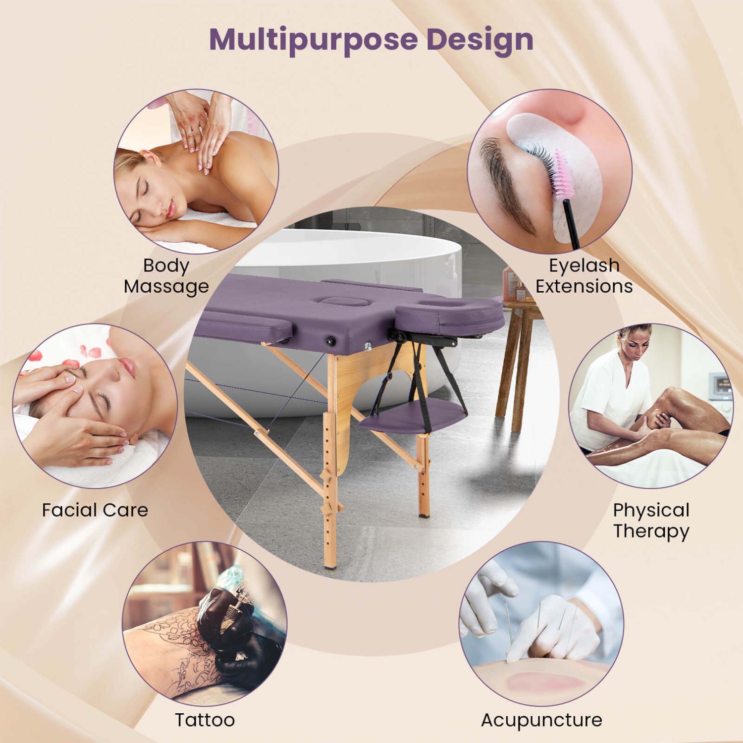 Costway 84" Portable & Foldable Massage Salon Spa Facial Care Tattoo Bed with Carrying Bag