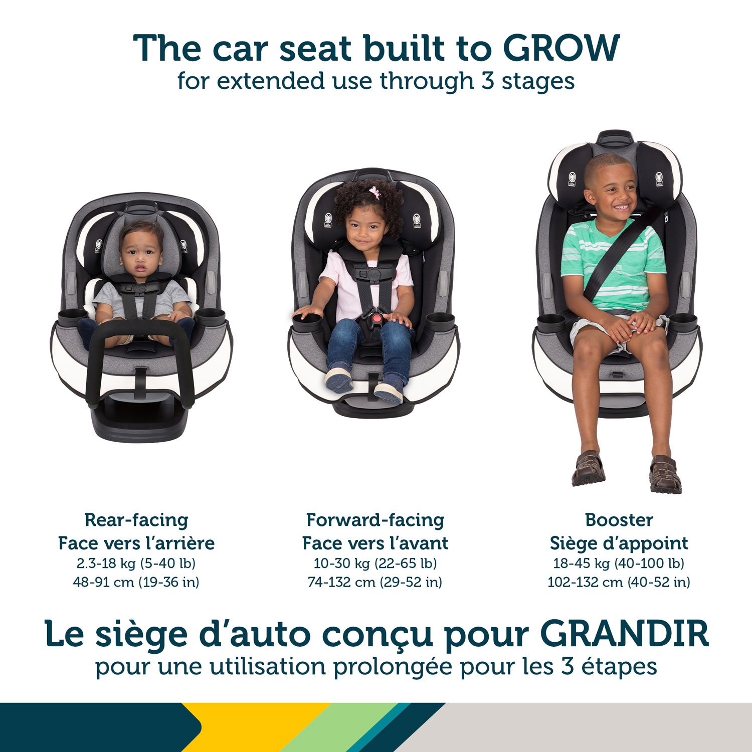 Siège d'auto 3-en-1 convertible Grow and Go de Safety 1st - Noir, gris et blanc Gainsboro