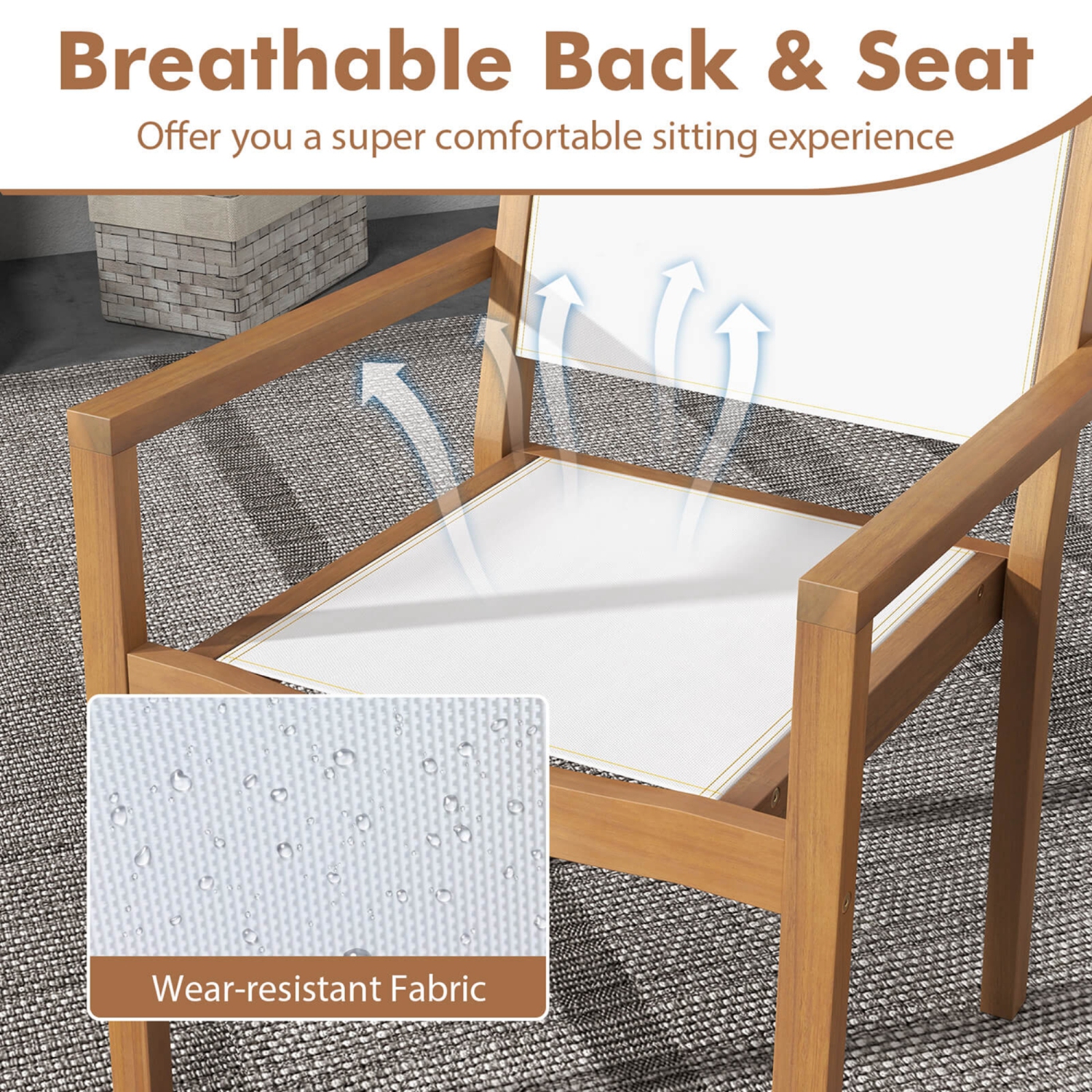 Costway Stackable Dining Chair Set of 2 with Wear-resistant Fabric & Breathable Backrest
