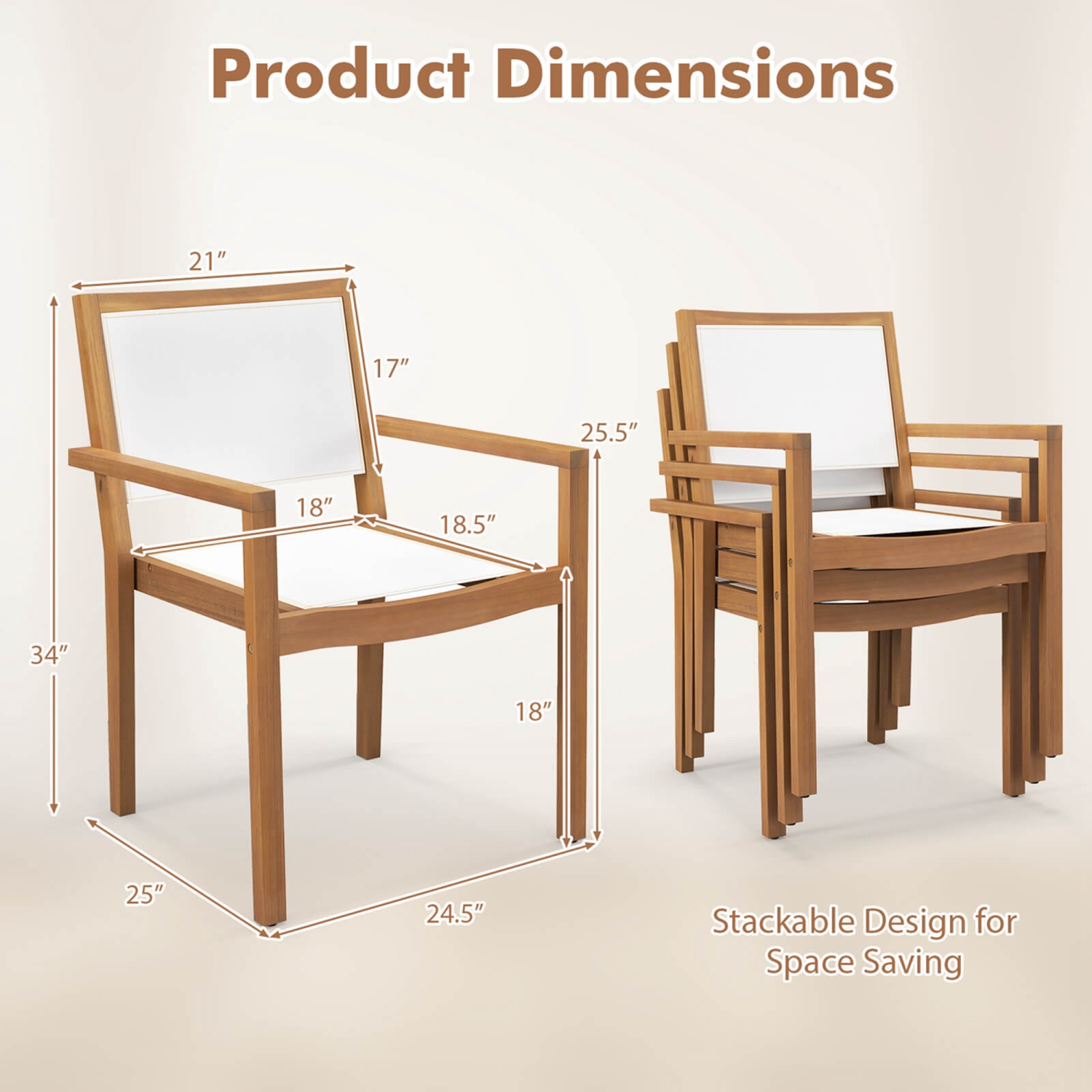 Costway Stackable Dining Chair Set of 4 with Wear-resistant Fabric & Breathable Backrest