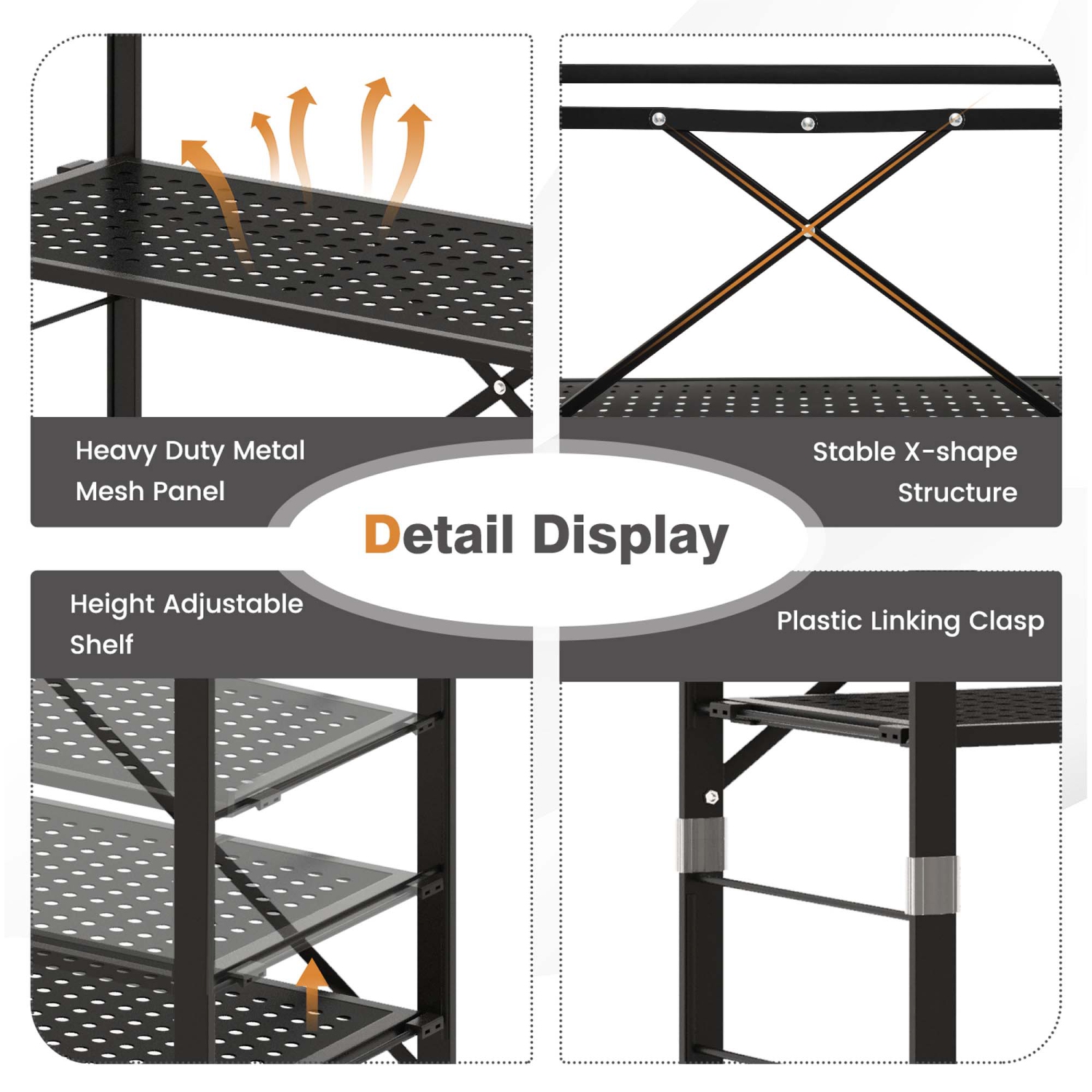 Costway – Étagère de rangement pliable 2 pièces avec roulettes, réglable, repliable