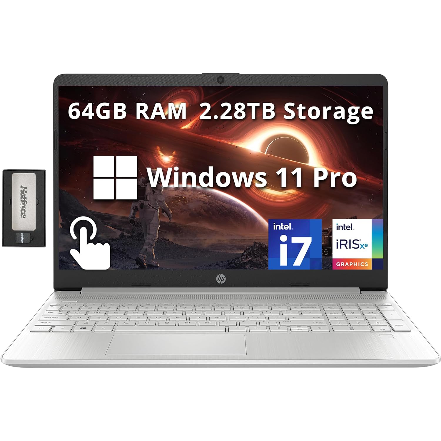 HP 15.6" FHD Touchscreen Laptop, Intel i7-1255U, 2.28TB Storage(2TB SSD +288GB Docking Station Set), 64GB DDR4 RAM, Intel Iris Xe Graphics, HD Camera, Win 11 Pro, Silver
