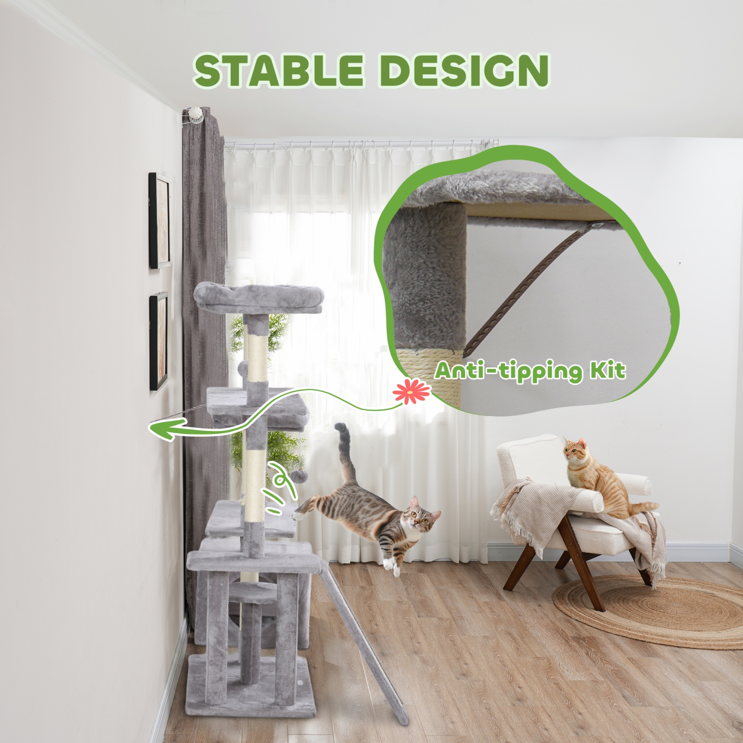 PawHut 53" Cat Tree, Multi-Level Cat Tower for Indoor Cats with Sisal Scratching Posts, Cat Condo, Beds, Platforms, Ramp, Toy Balls, Cat Activity