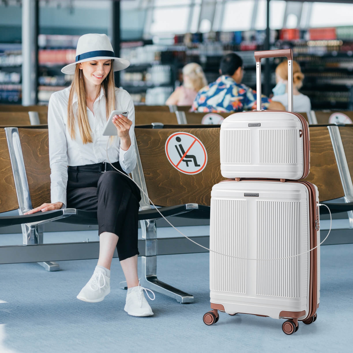 2 PCS Luggage Set 20" Carry-on Suitcase & 14" Cosmetic Case w/ TSA Lock USB Port