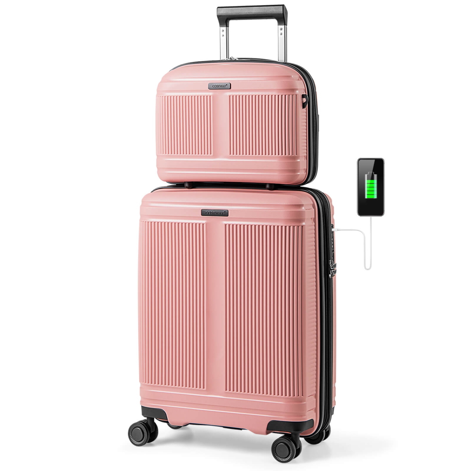 Ensemble de 2 valises de cabine 20 po et étui à cosmétiques 14 po avec port USB TSA Lock